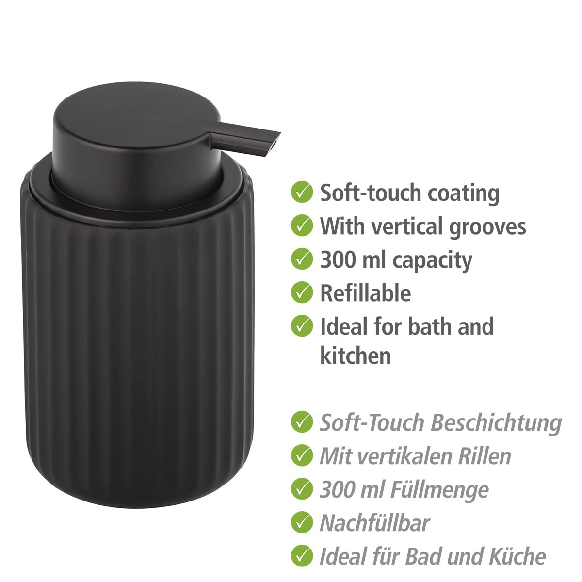 Wenko Belluno Dispenser Sapone Ceramica Nero 300 ml