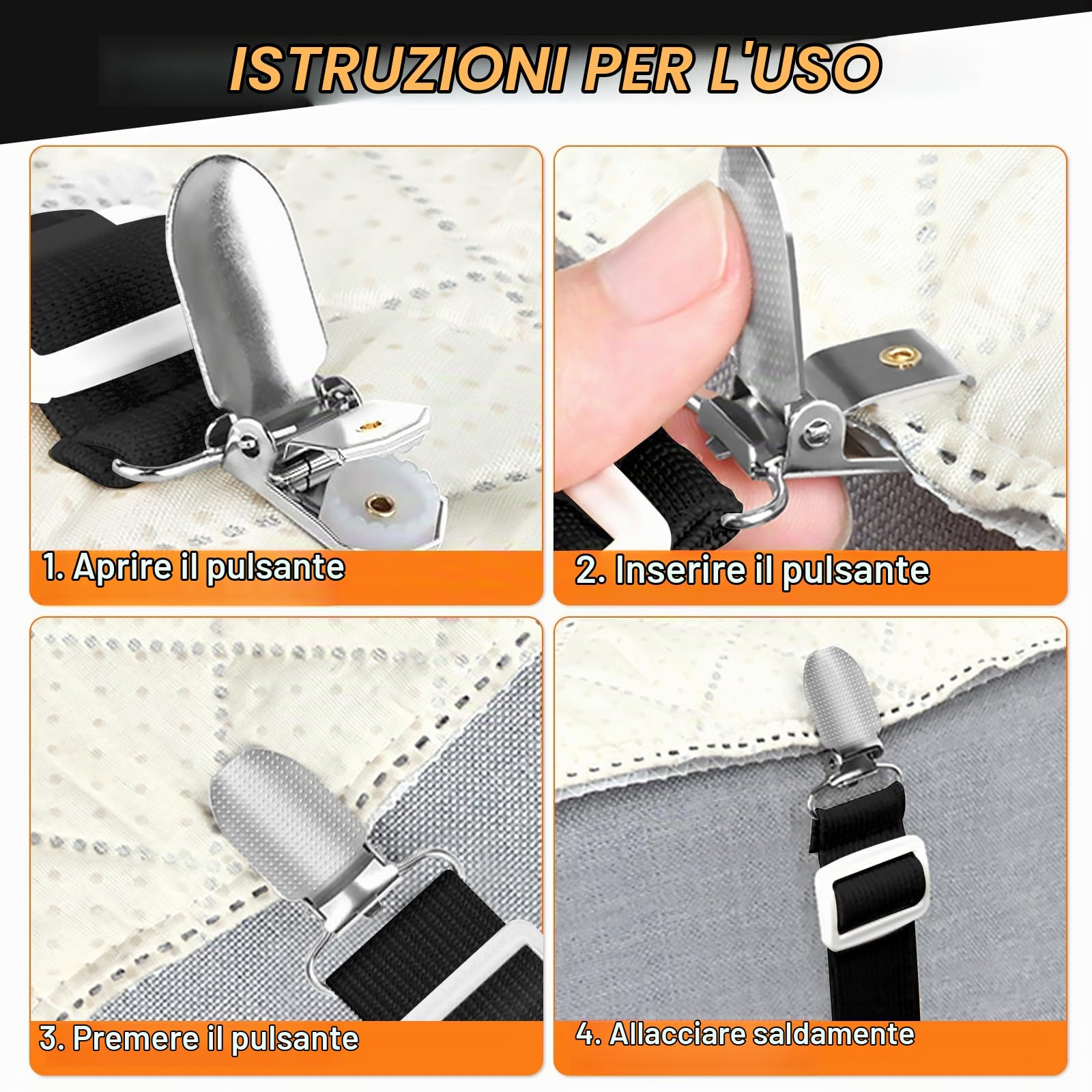 Quelcc Ferma Lenzuola Elastici 30-130cm 4 pezzi nero