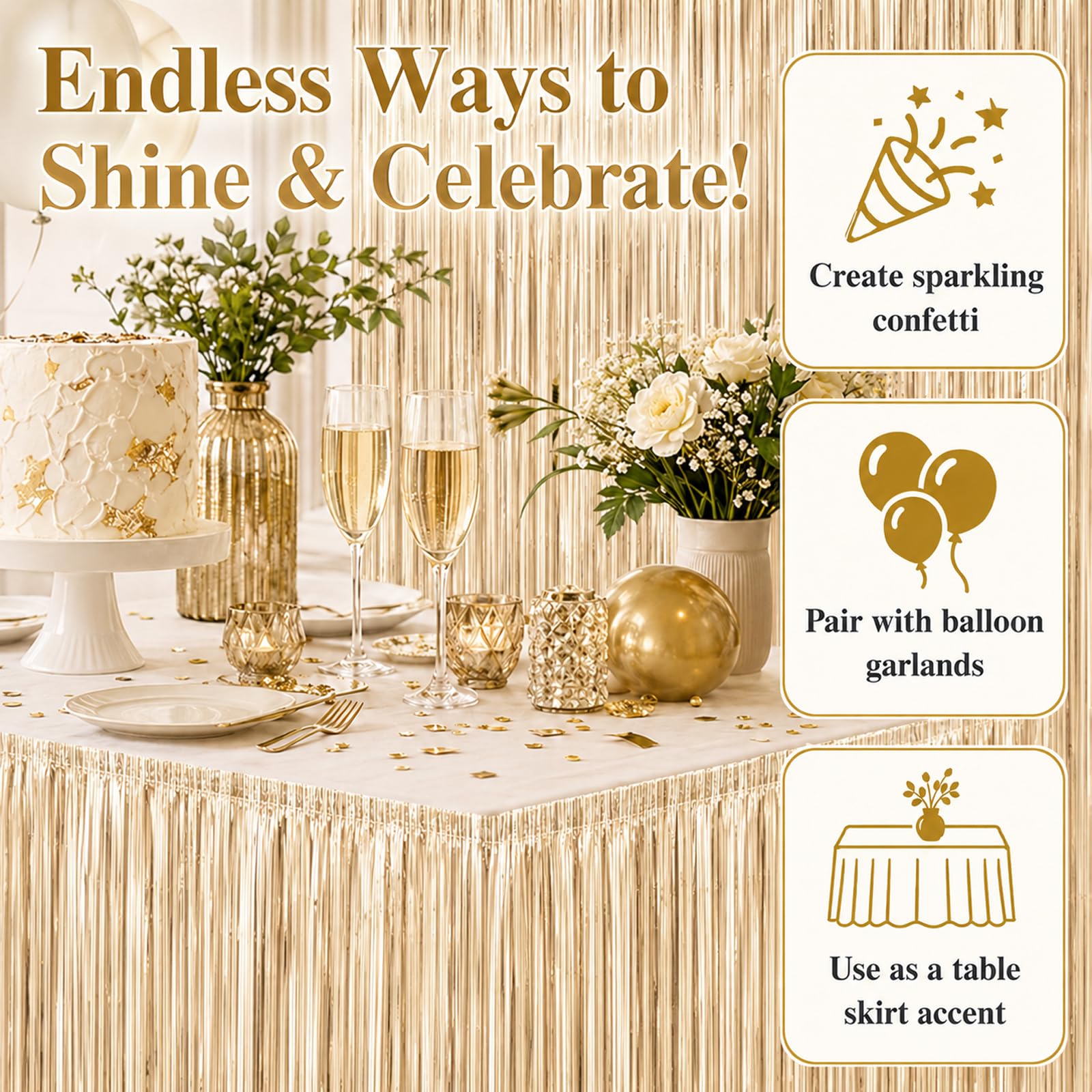 Quelcc Tende Metalliche Feste 1m x 2m Tenda Decorativa Oro Champagne 6 Pezzi