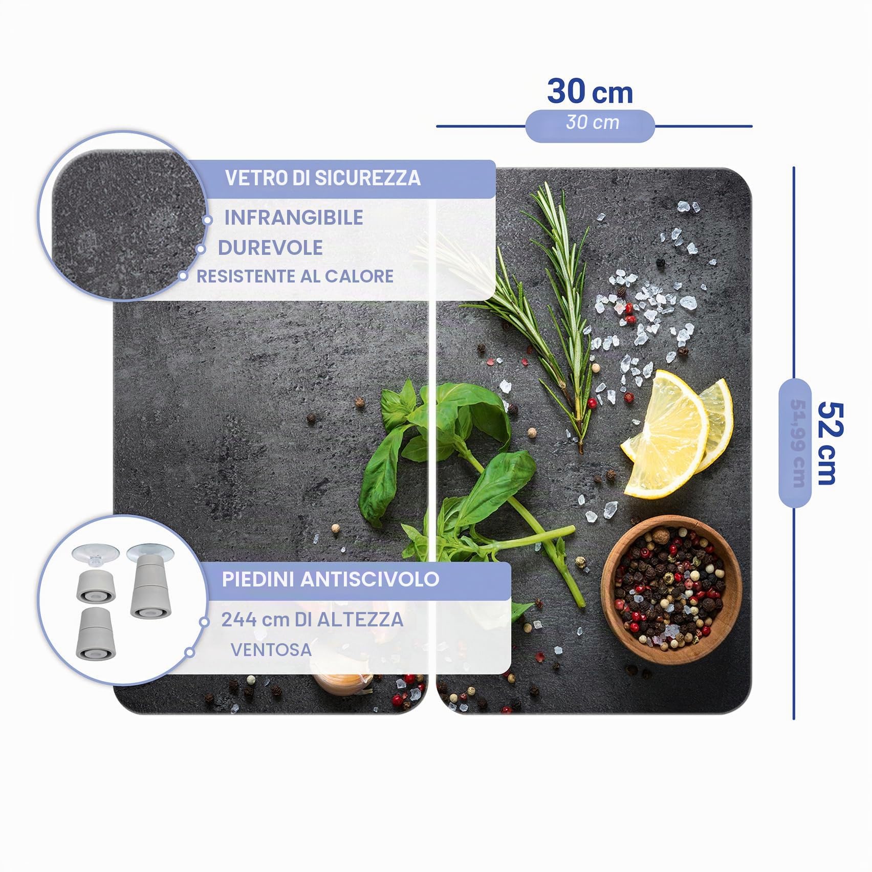 WENKO Universale Erbe aromatiche coprifornelli vetro 2 pezzi 30x52