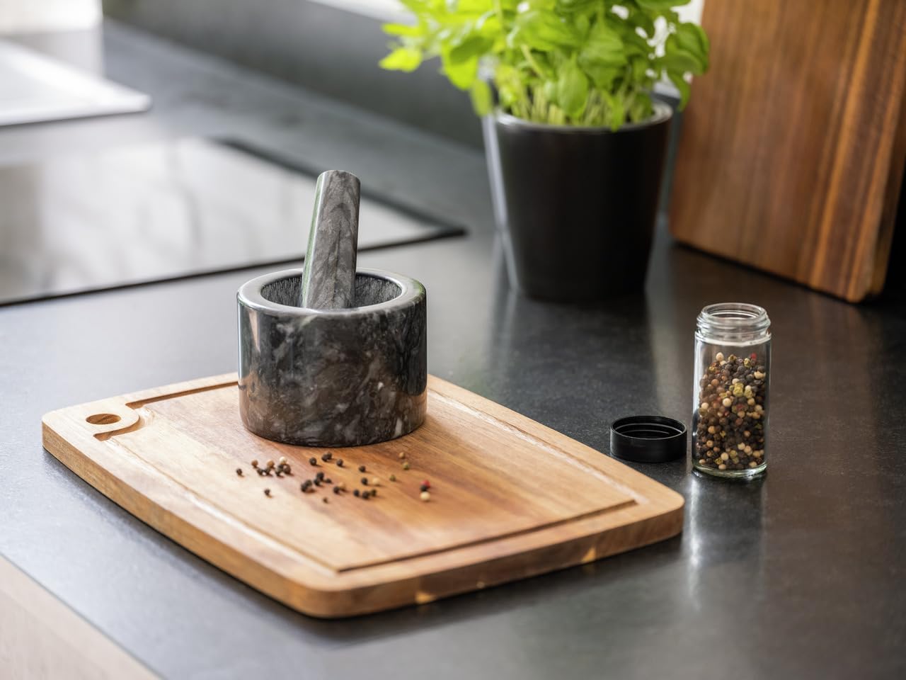 Wenko Black Outdoor Kitchen Mortaio Marmo Nero con Pestello