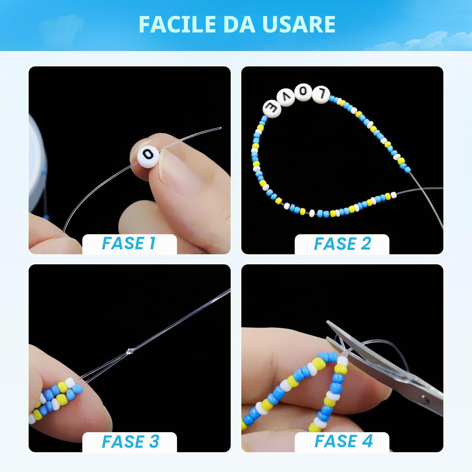 Quelcc Filo Elastico Braccialetti 0,4/0,6 mm 2 Rotoli