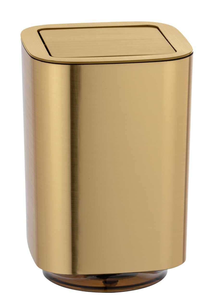 Wenko Pattumiera Bagno Oro 5,5 L con Coperchio Basculante