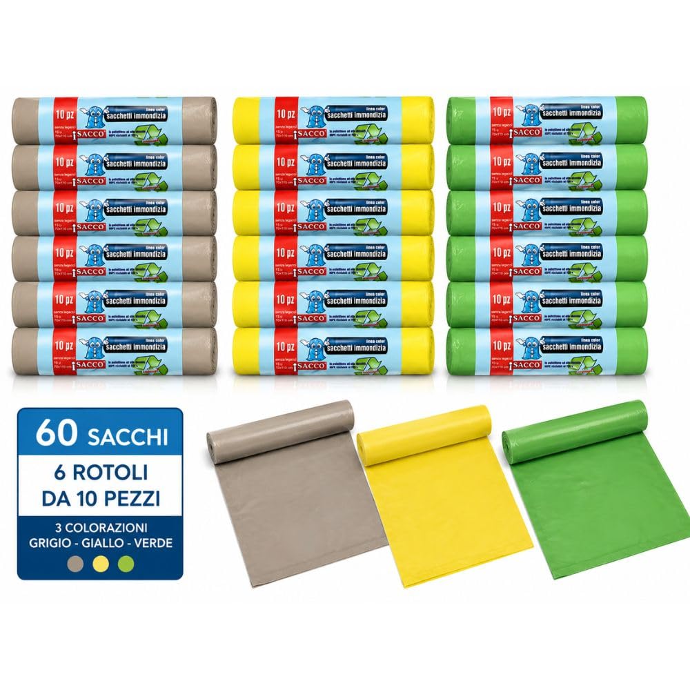 Cecaro Group 70x110 sacchi spazzatura grigi 60 pezzi 110 L