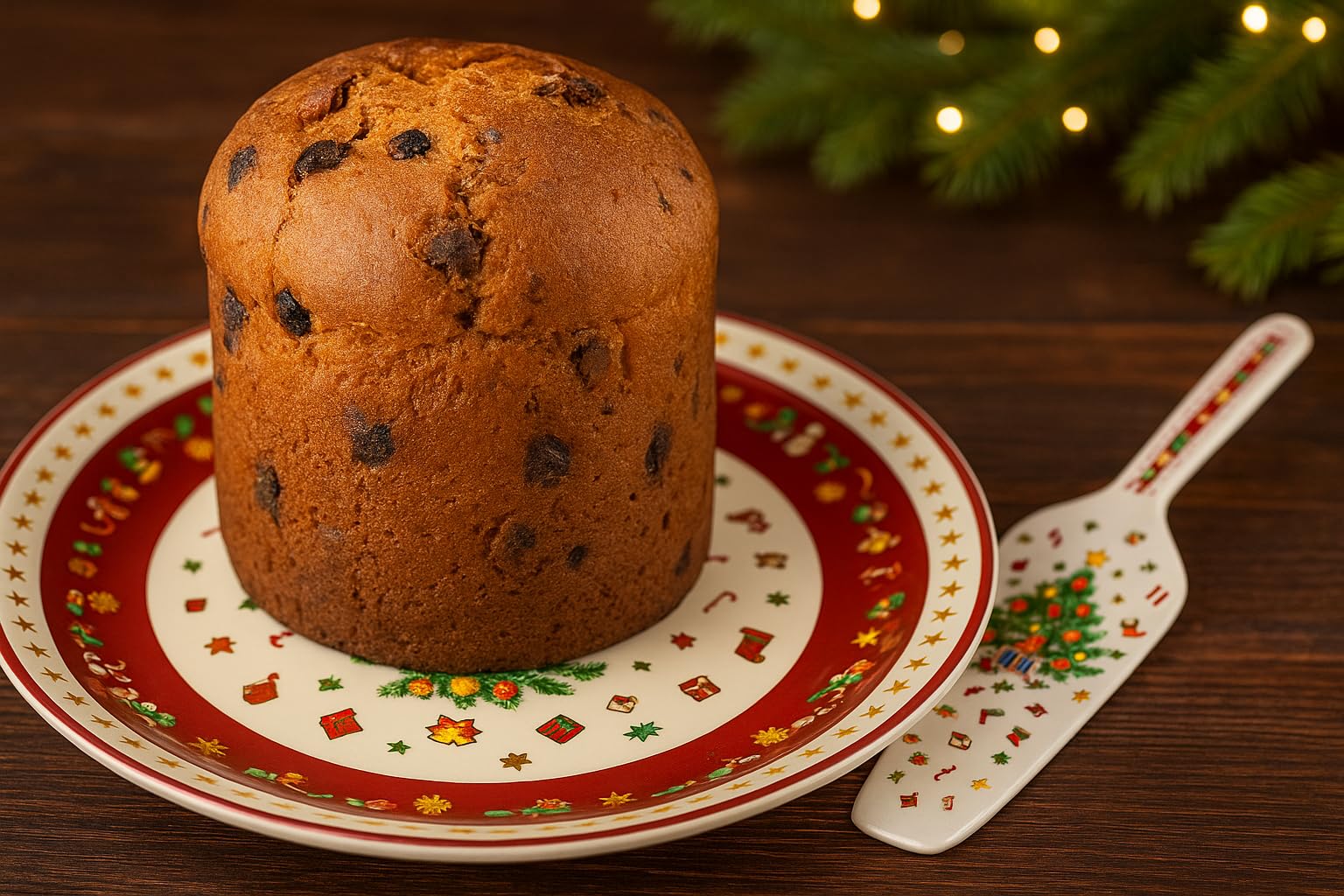 Cecaro piatto porta panettone ceramica natalizio con paletta
