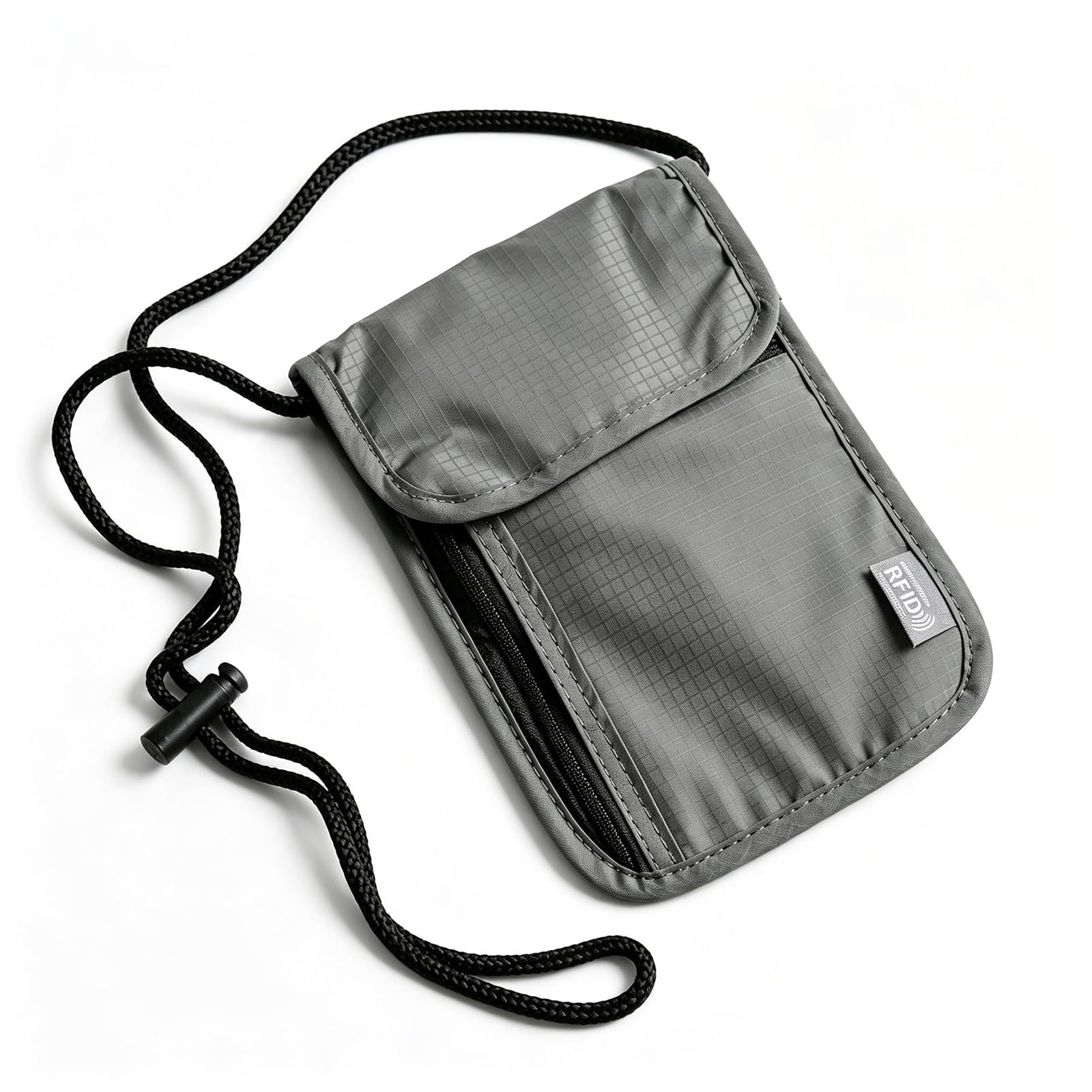 Quelcc Portadocumenti da Collo Grigio RFID Nylon