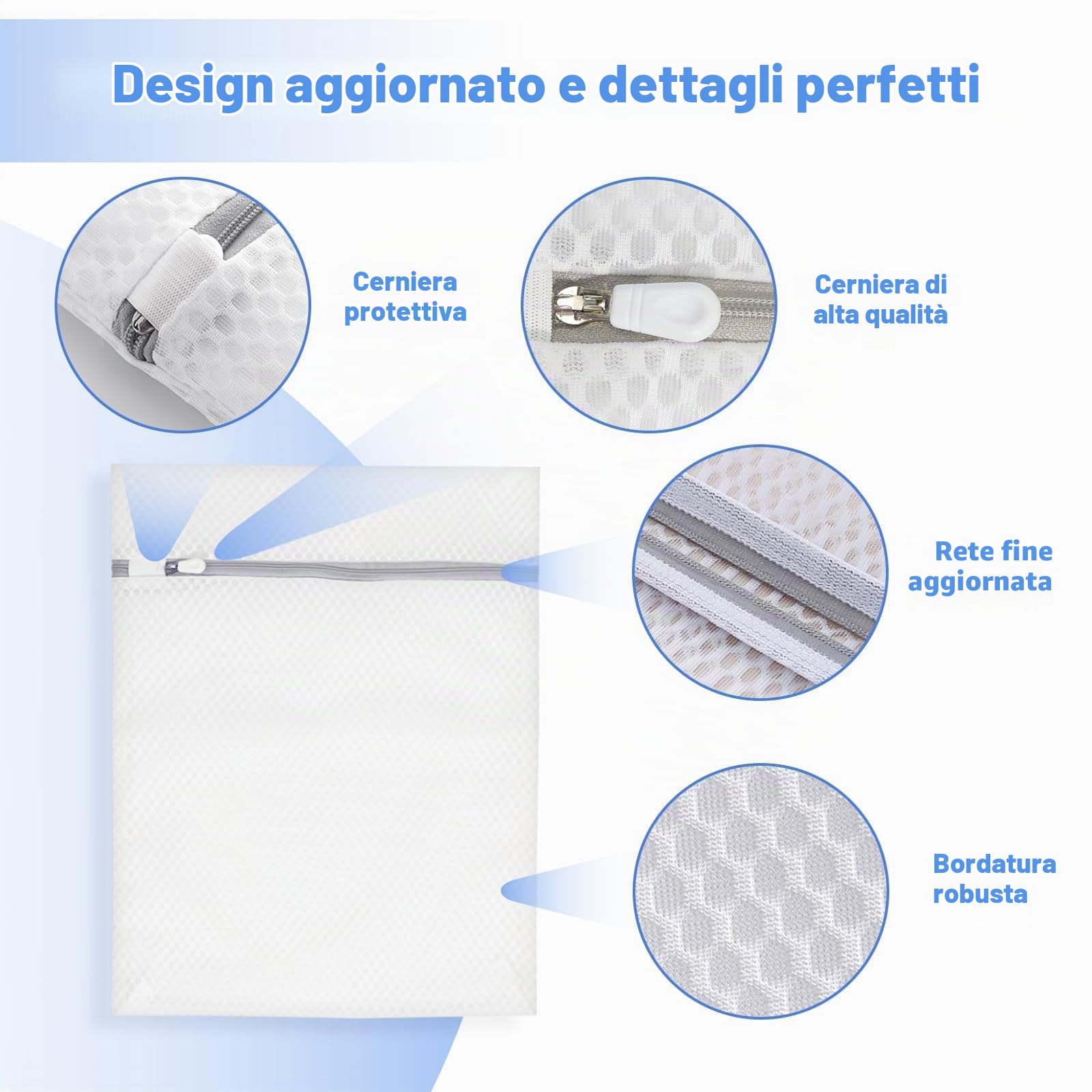 Quelcc sacchetti lavatrice 3 pezzi rete poliestere