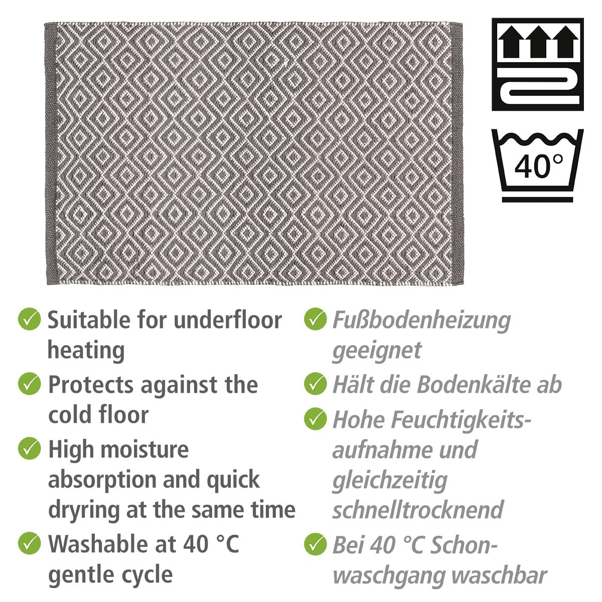 Wenko Turpan tappetino bagno 50x80 grigio antiscivolo