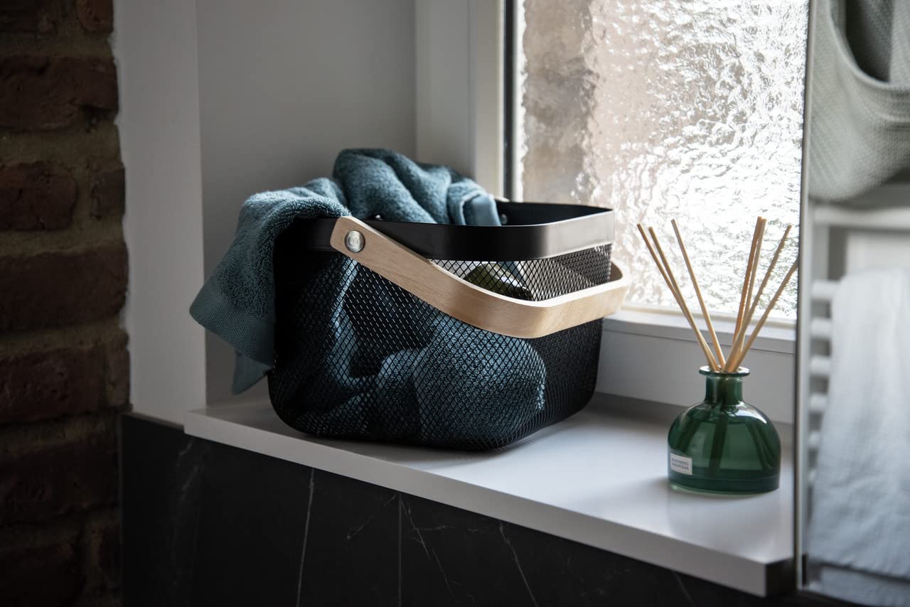 Wenko Bambusa Cesto Bagno Nero 25x17 cm Manico Bambù