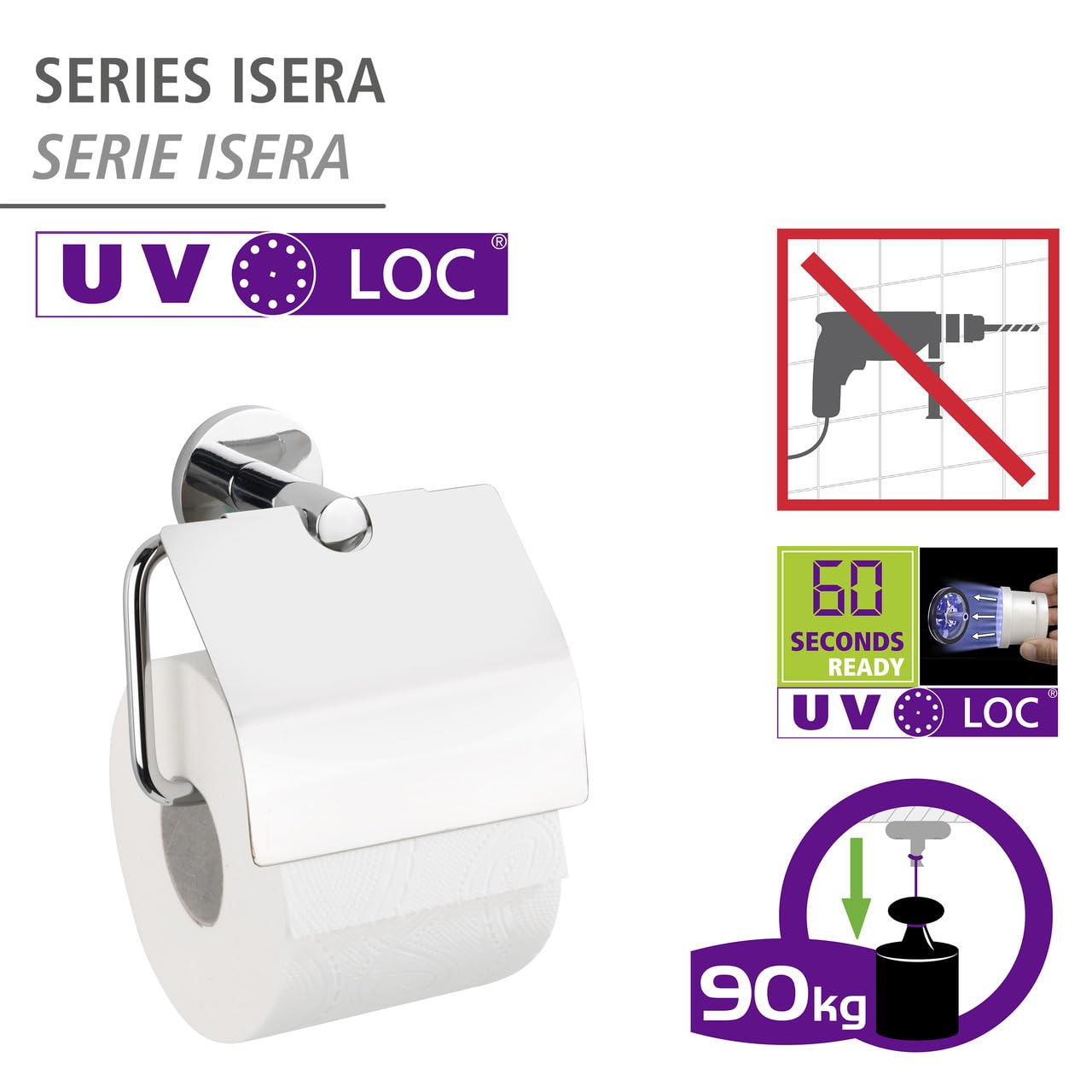 Wenko Isera UV-oc portarotolo cromato con coperchio