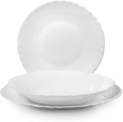 Cecaro Group Servizio Piatti Bianco 18 Pezzi Vetro Opale 25 cm