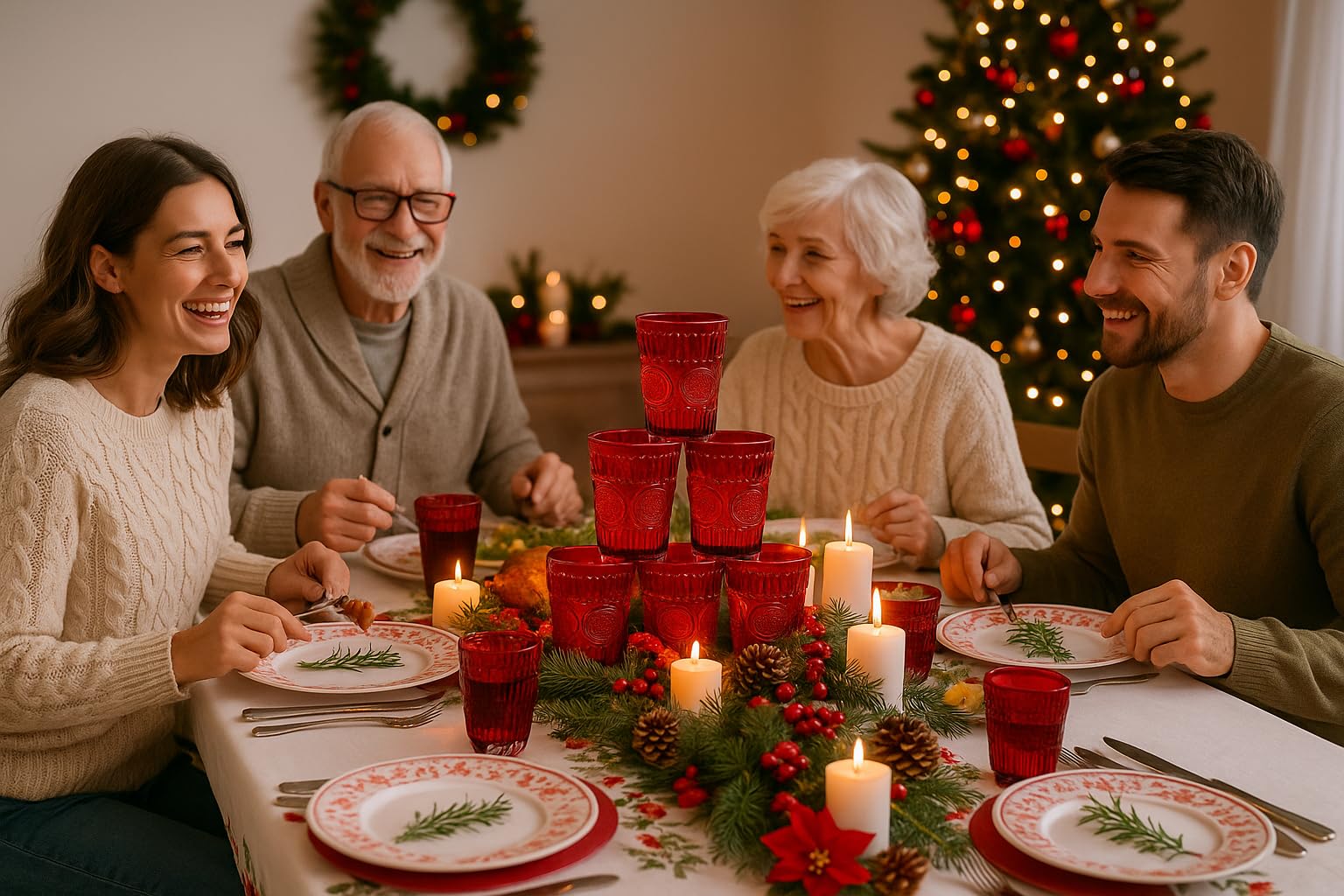 Cecaro Group Bicchieri Natale Vetro Rosso 6 Pezzi 280ml Rilievo