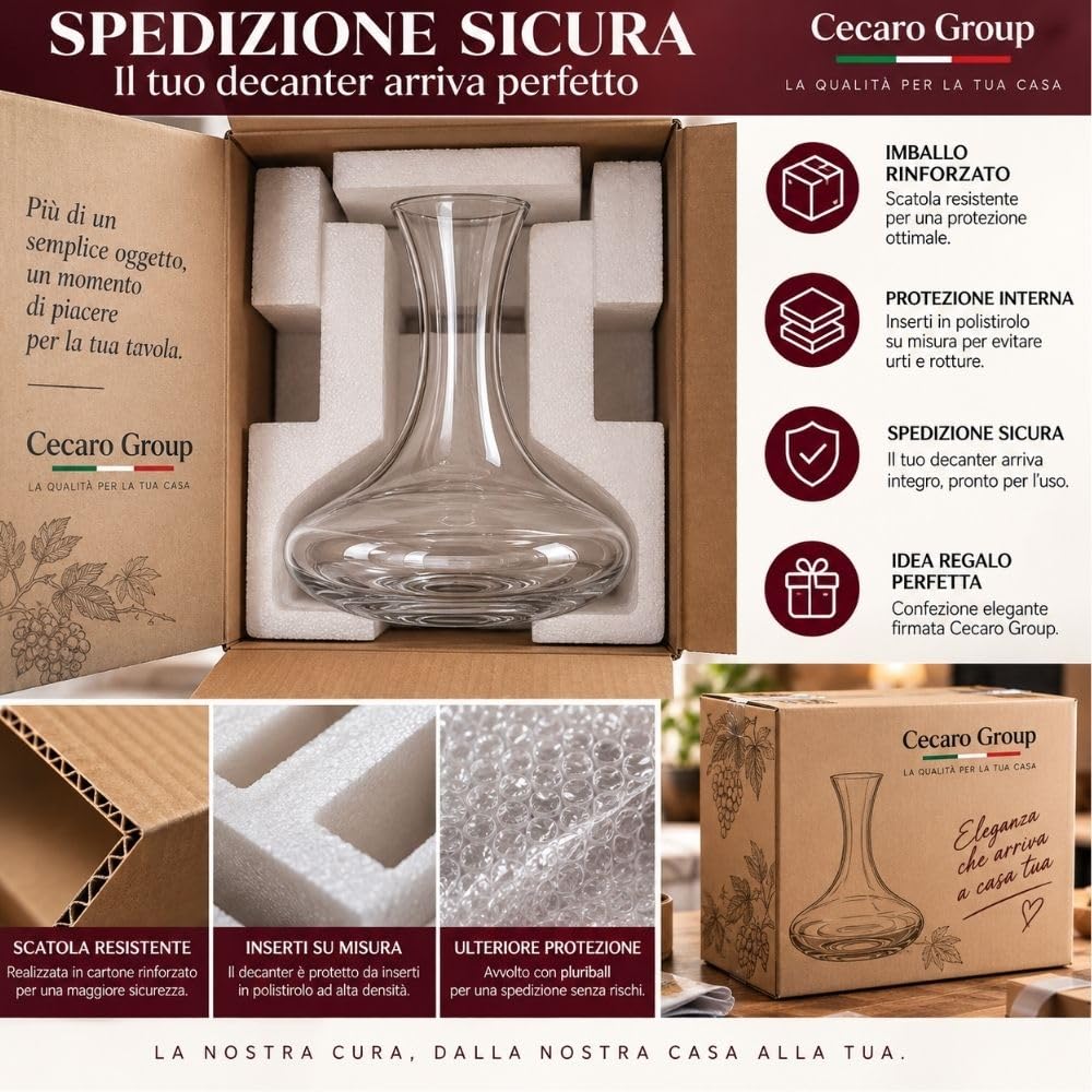 Cecaro Group Decanter Vino 1,5 L in vetro con collo slanciato