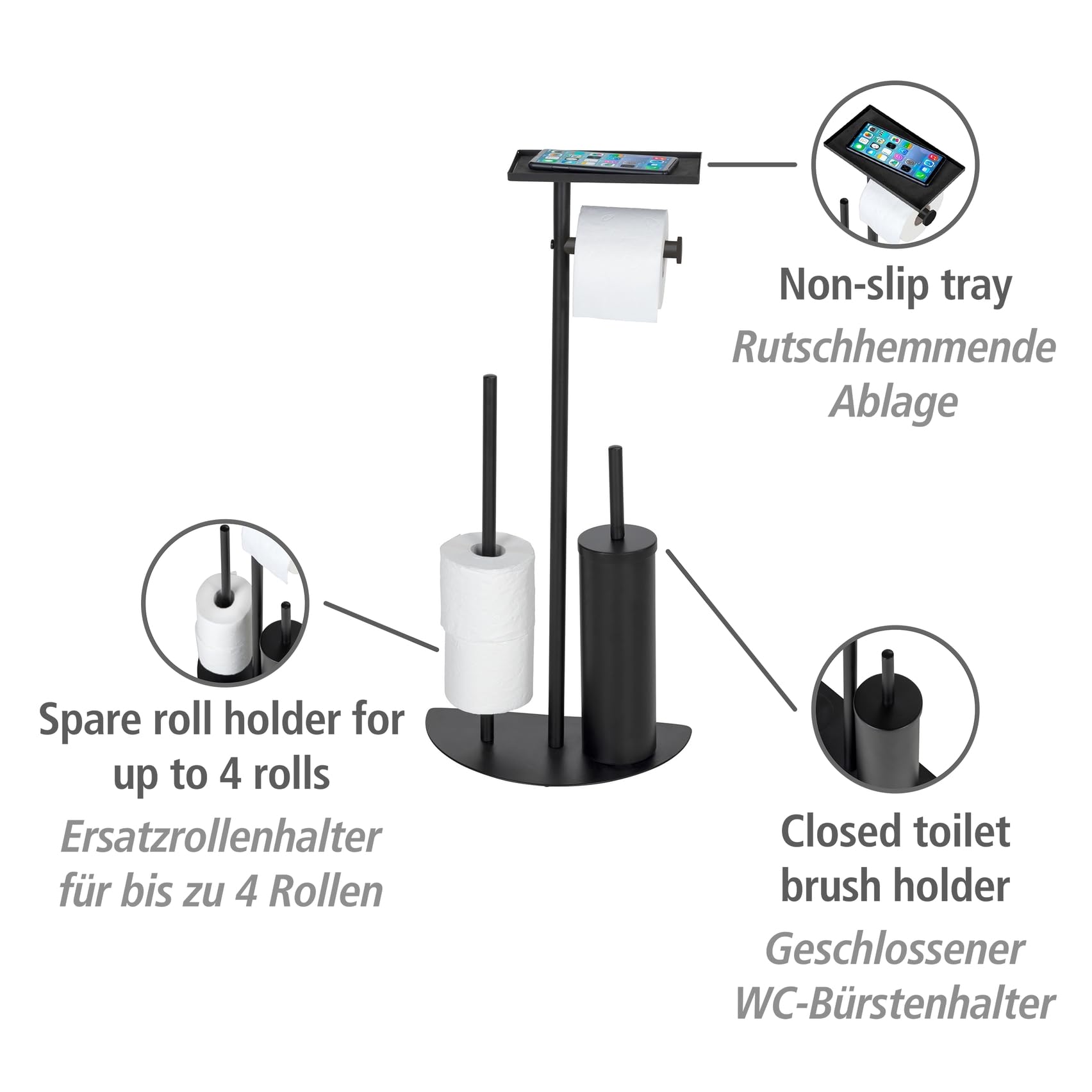 Wenko Cosenza Neo piantana WC 4 in 1 nera con ripiano