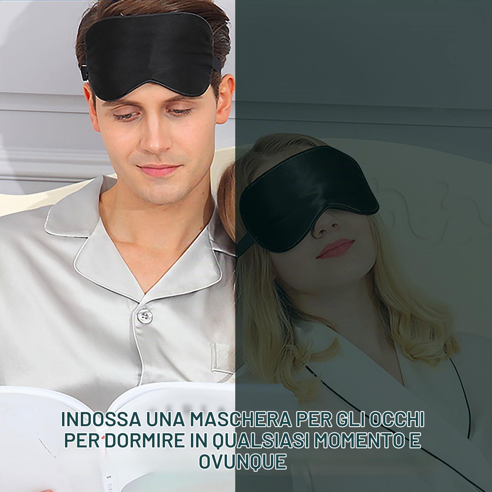 Quelcc mascherina notte seta nero 2 pezzi