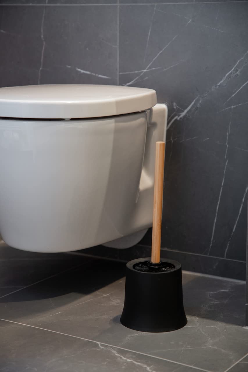 Wenko Bambusa Set WC Portascopino Nero Naturale Ø14x38 cm