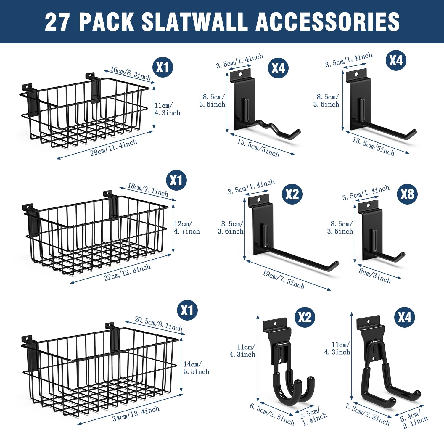 3-H Slatwall Accessories ganci garage set 27 pezzi acciaio