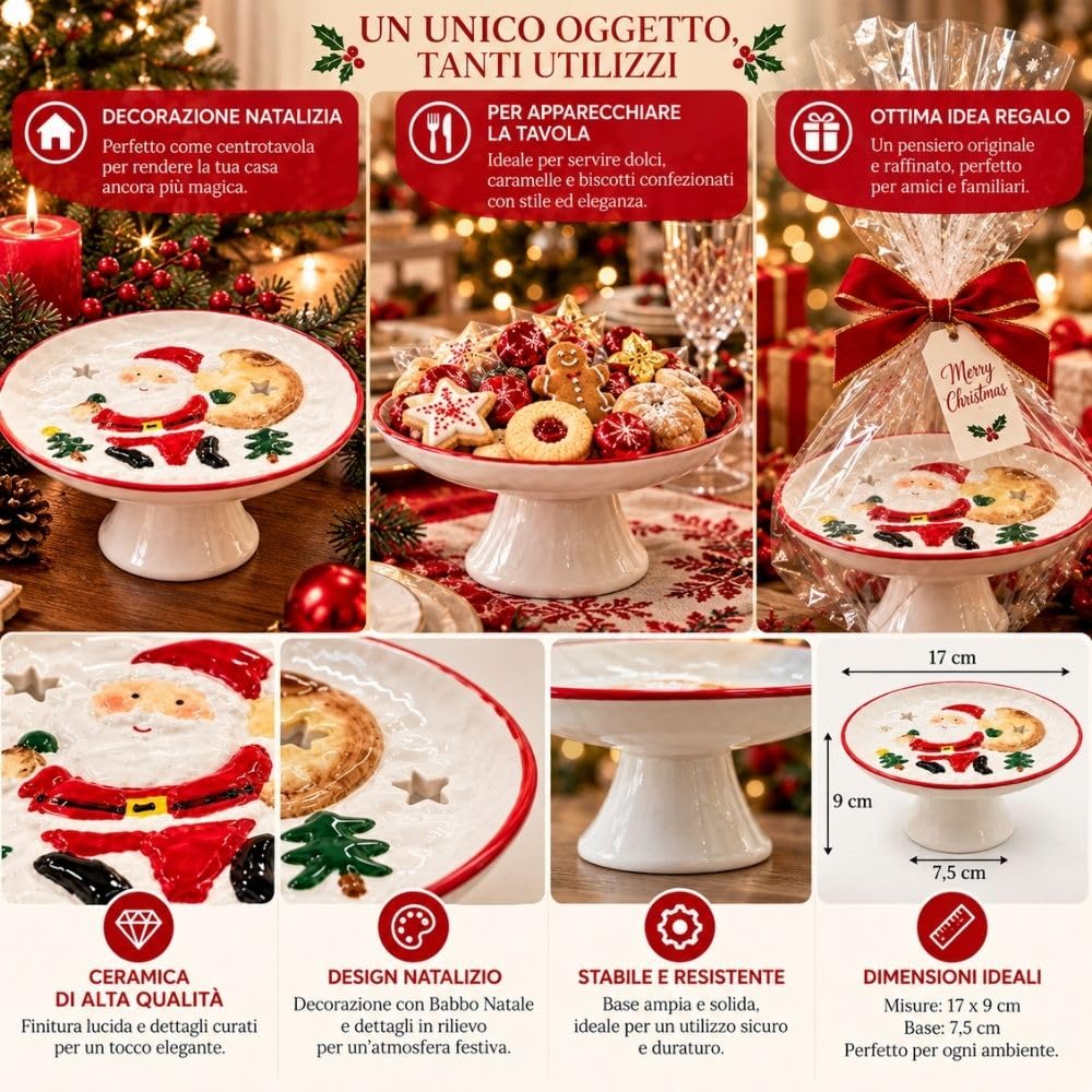 Cecaro Group Alzatina Natalizia Ceramica Babbo Natale 17 cm