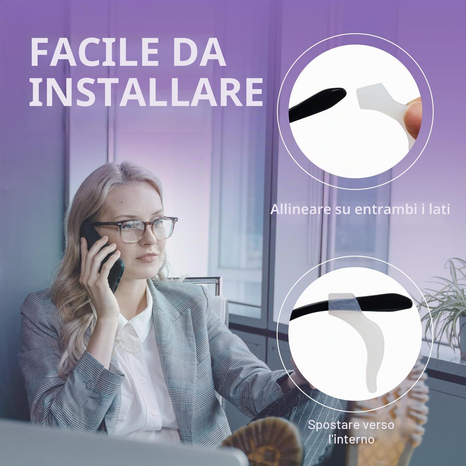 Quelcc ferma occhiali silicone 16 paia nero bianco antiscivolo