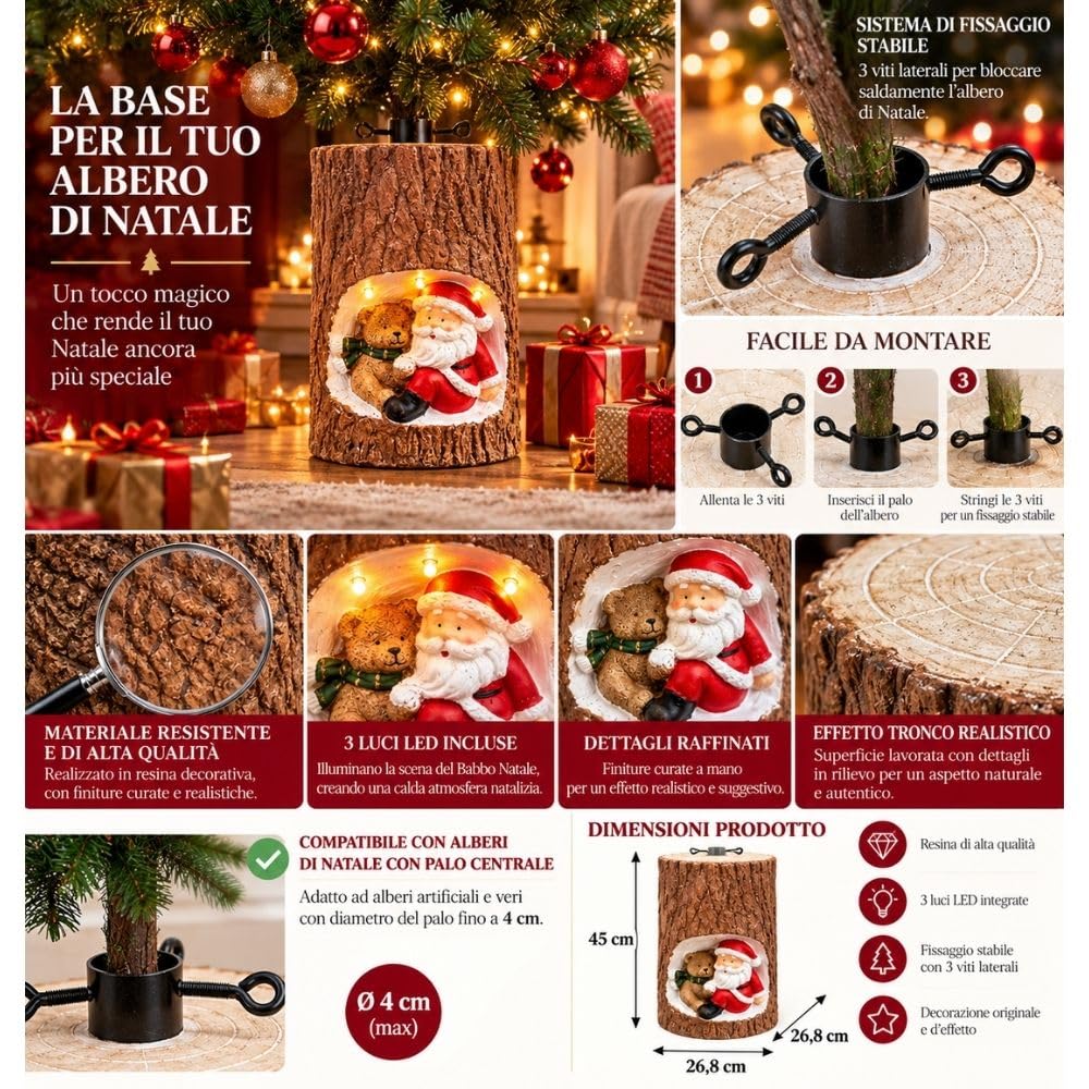 Cecaro Group Base Albero 45 cm Babbo Natale Orsetto LED