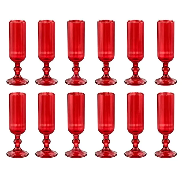 Cecaro Group Rossi Rigati Flute Vetro 160 ml Set 12 Pezzi
