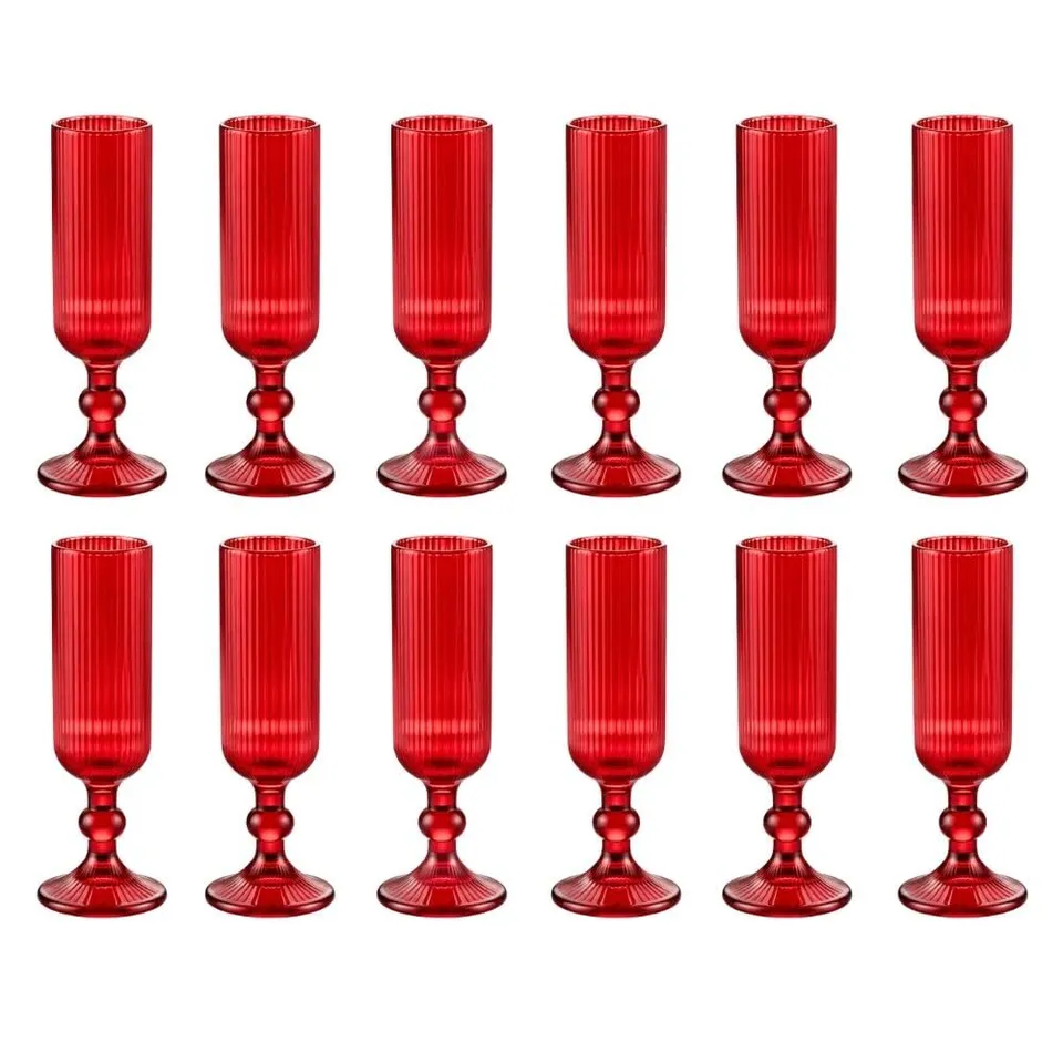Cecaro Group Rossi Rigati Flute Vetro 160 ml Set 12 Pezzi
