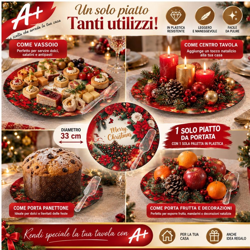 Cecaro Group Babbo Natale piatto natalizio 33 cm con paletta