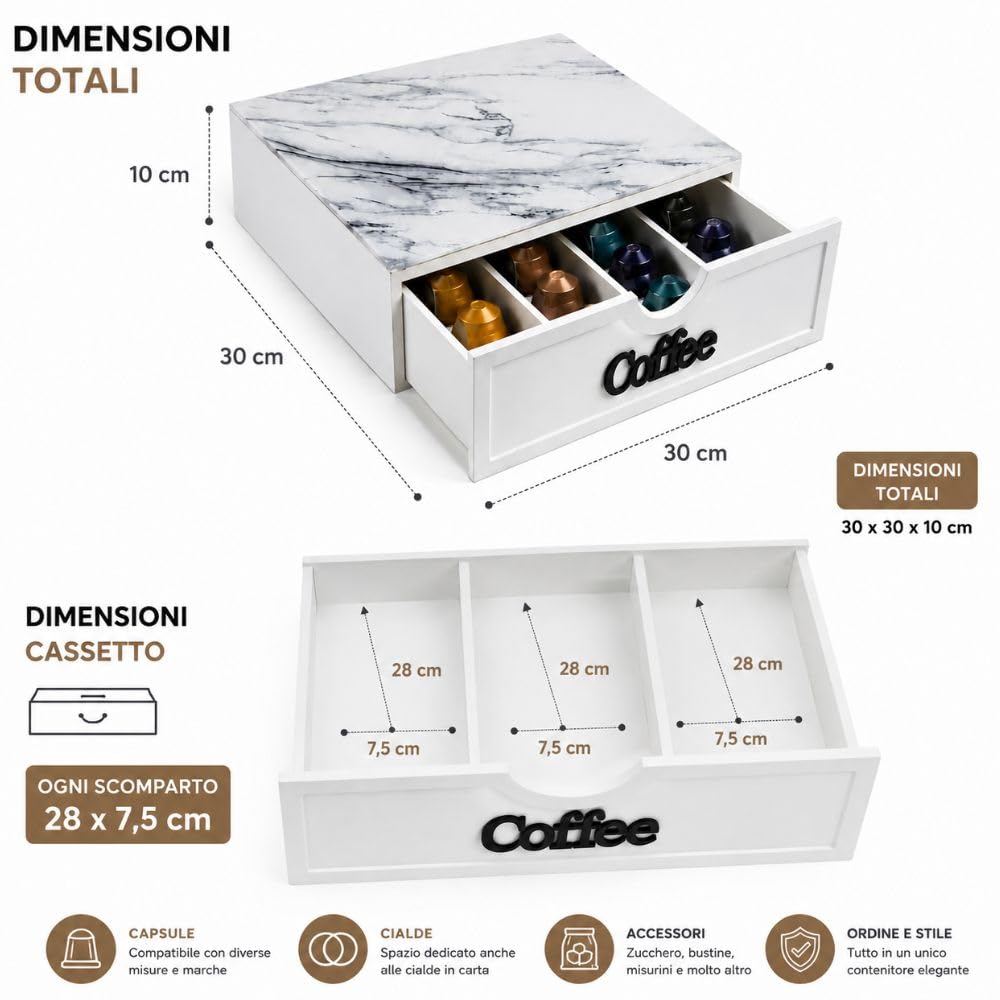 Cecaro Group Portacapsule Cassetto Marmo Nero 30x30x10 cm