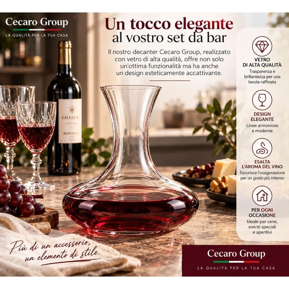 Cecaro Group Decanter Vino 1,5 L in vetro con collo slanciato