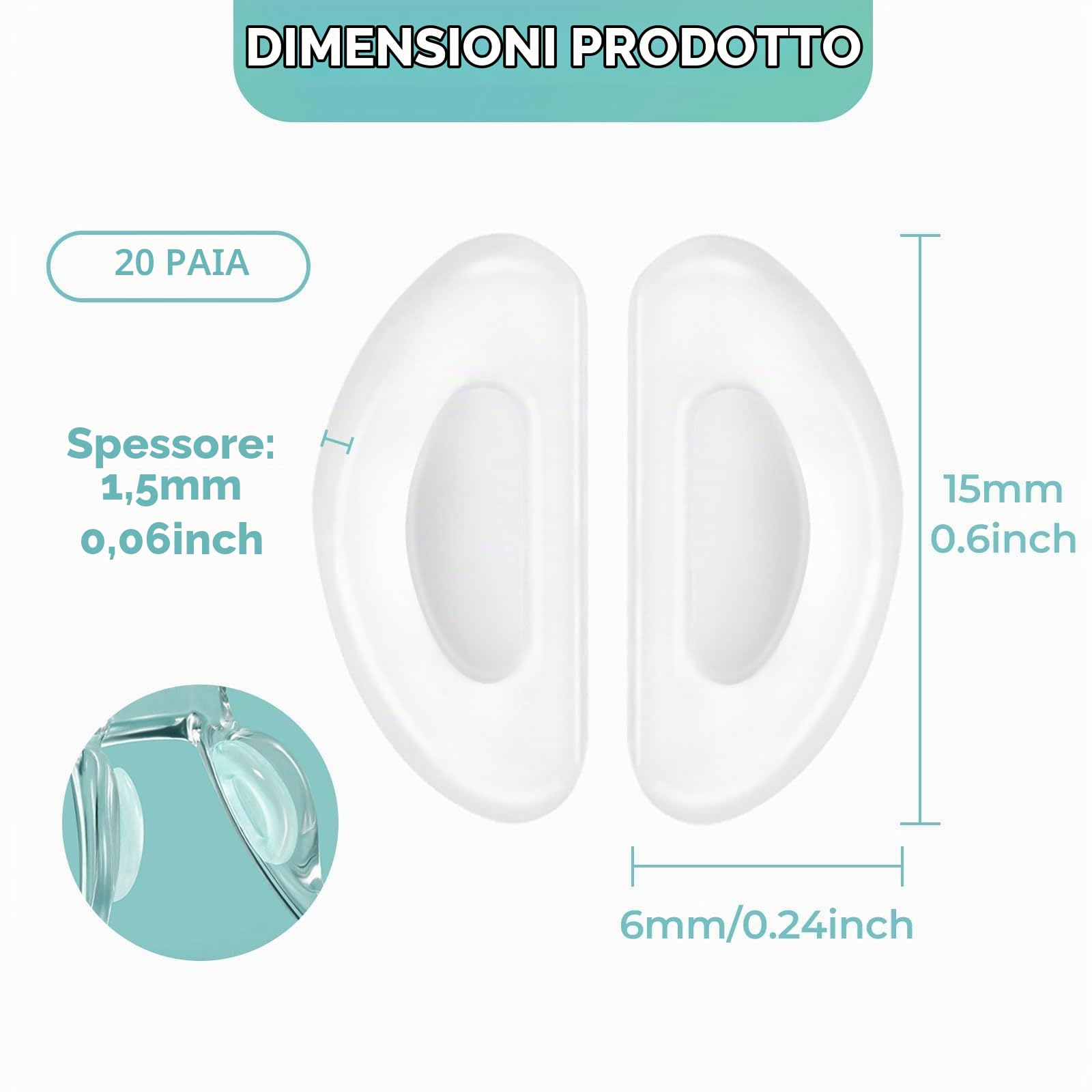 Quelcc Naselli Occhiali Silicone Trasparenti 20 Paia