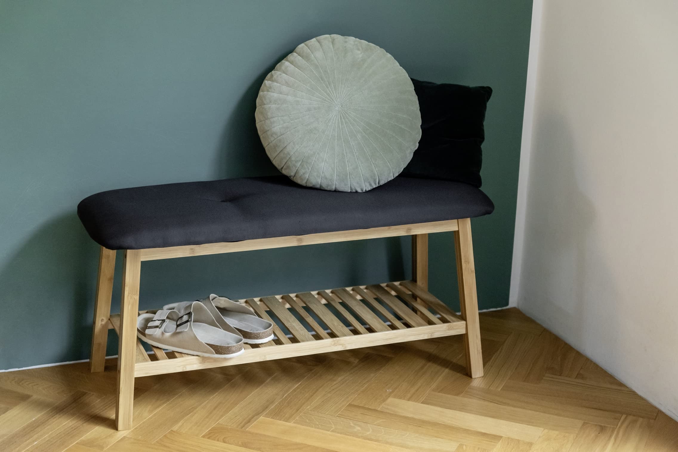 Wenko Ecori panca scarpiera bambù naturale nero 90 cm