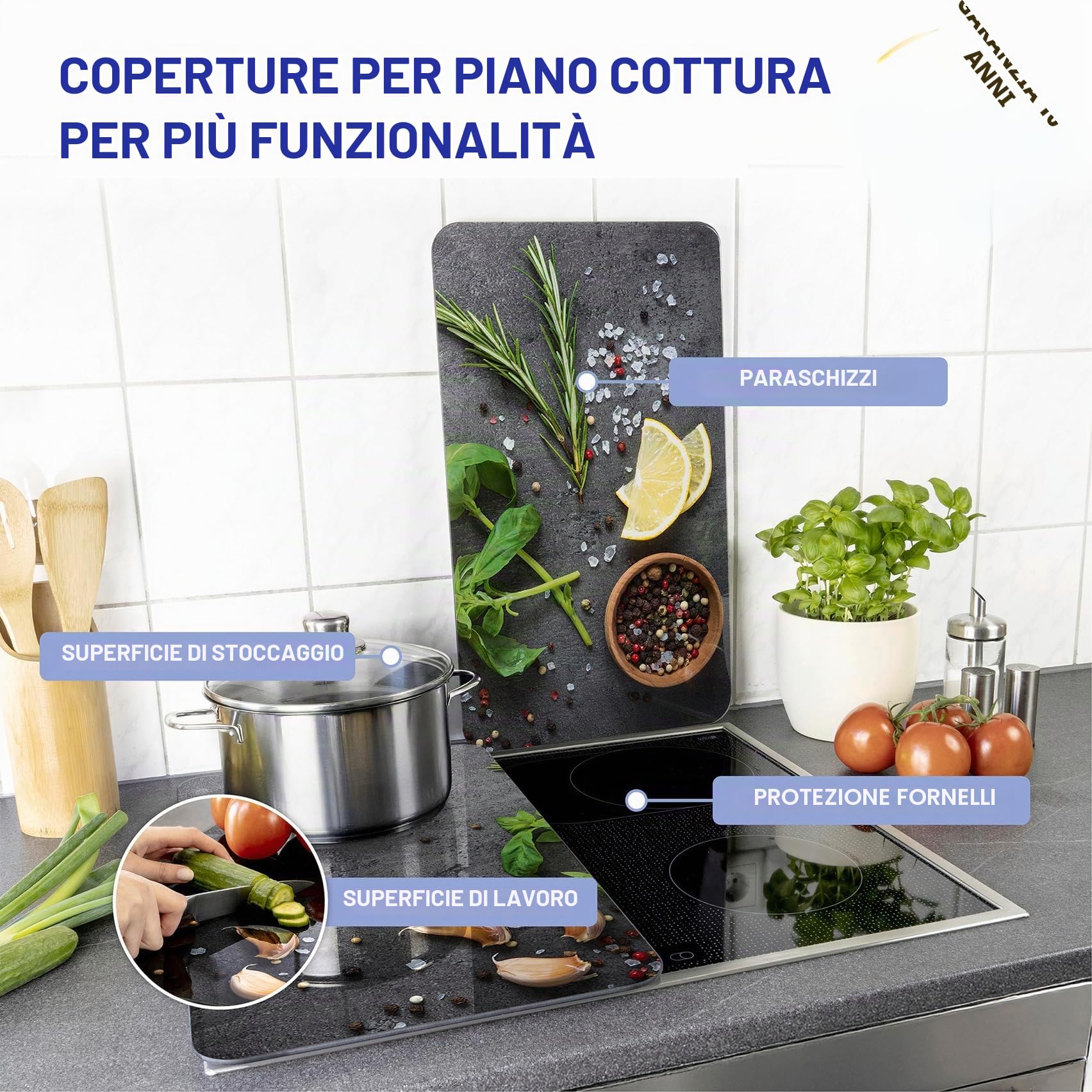 WENKO Universale Erbe aromatiche coprifornelli vetro 2 pezzi 30x52