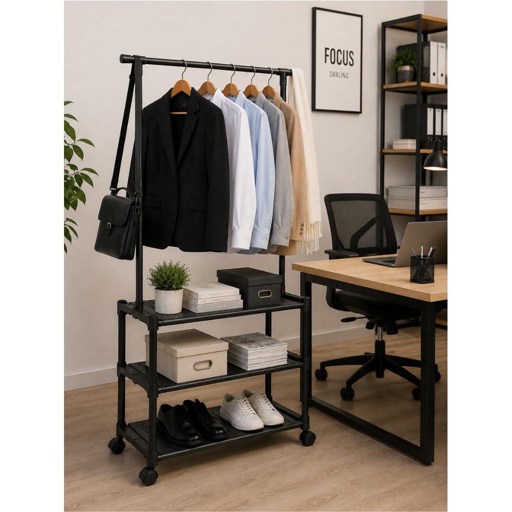 Cecaro Group 3 Ripiani stand appendiabiti nero 18 kg con ruote