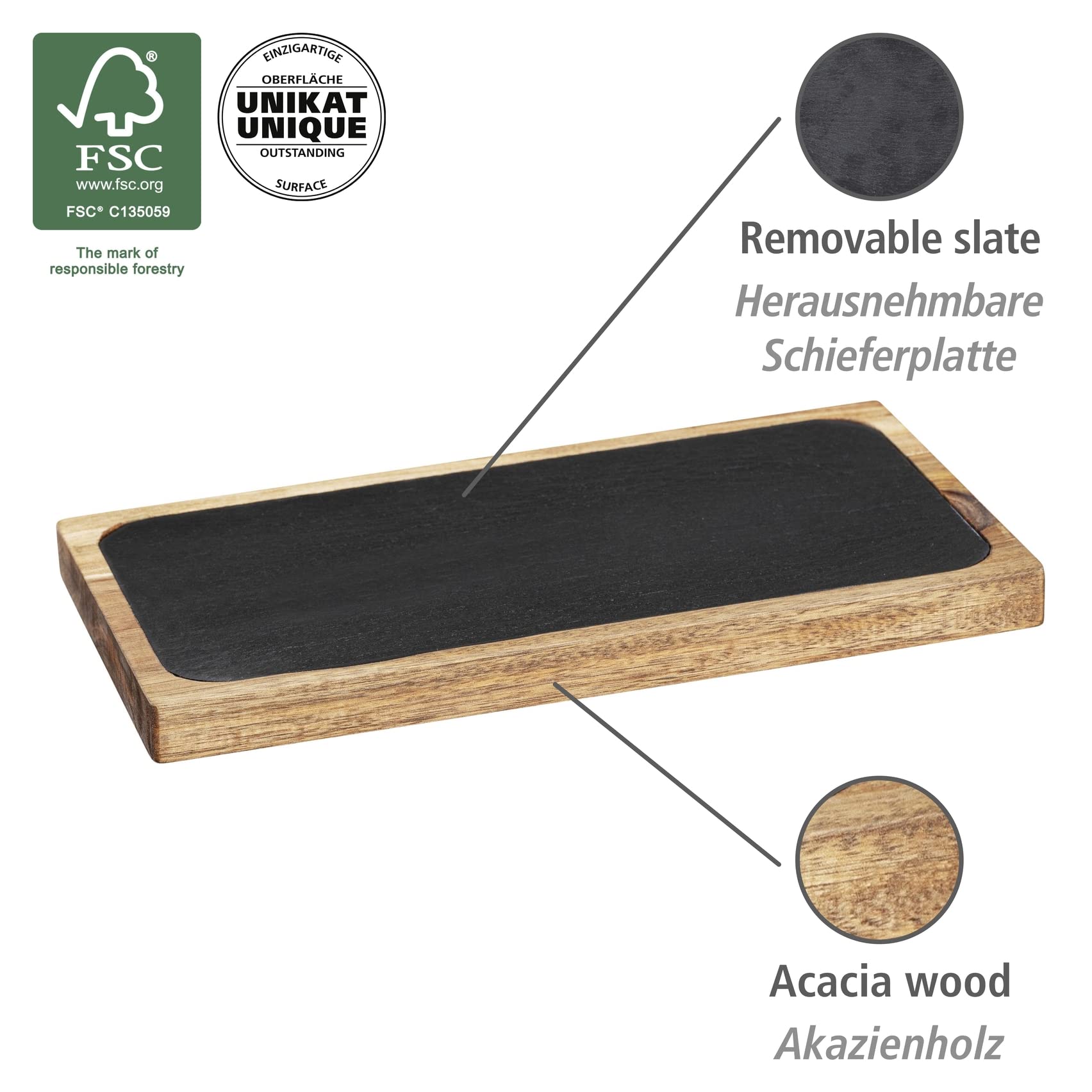 Wenko Ava tagliere acacia ardesia 30x15 cm