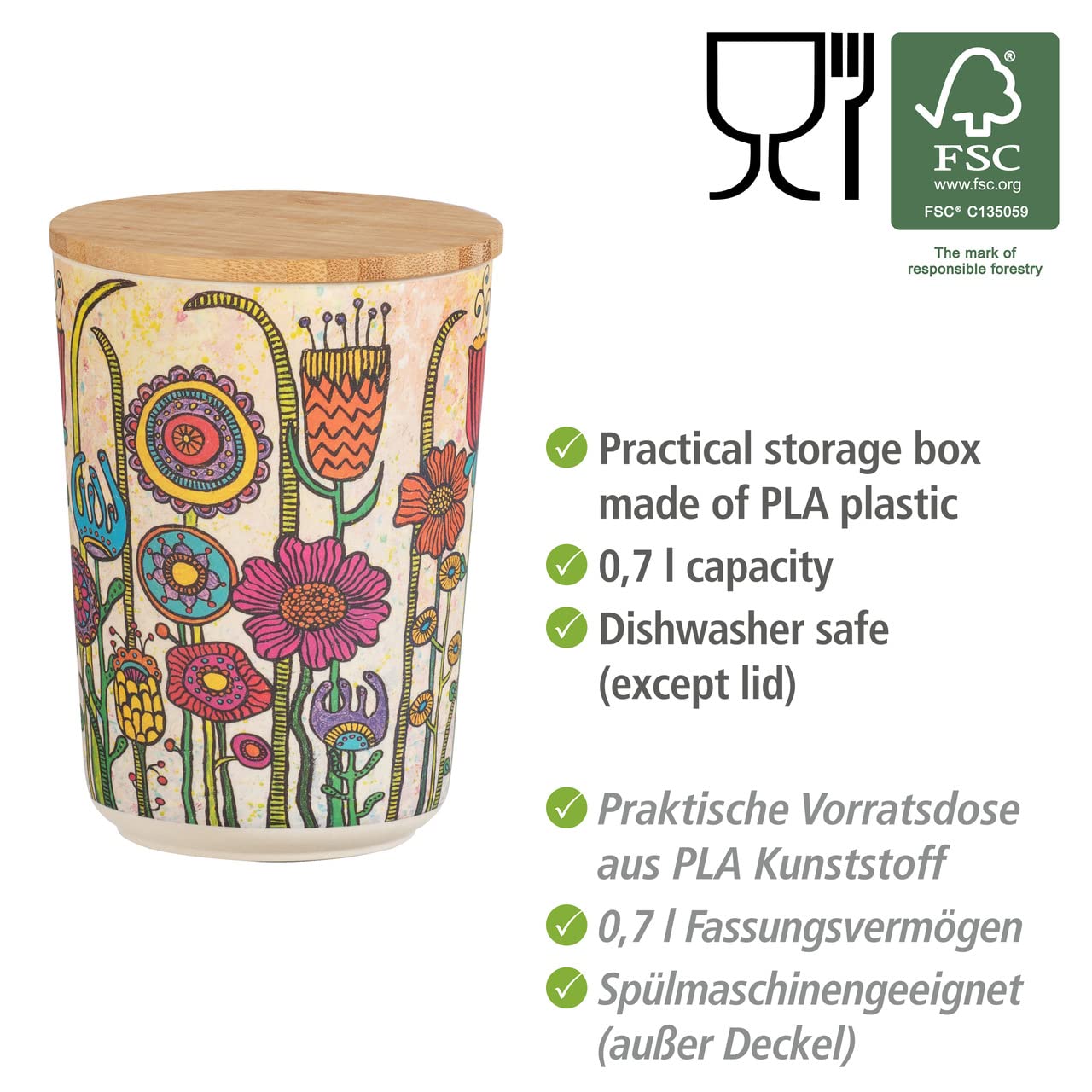 Wenko Flowers barattolo ermetico 0,7 L coperchio bambù