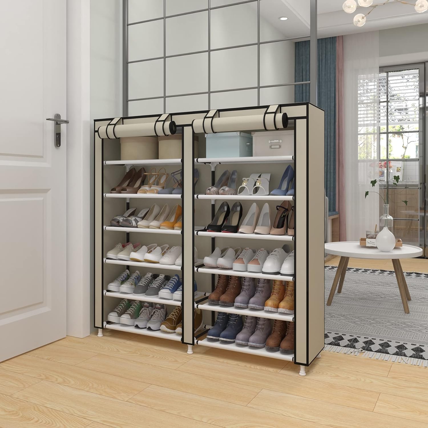 Cecaro Group Scarpiera Tessuto 7 Ripiani 36 Paia Beige 120 cm