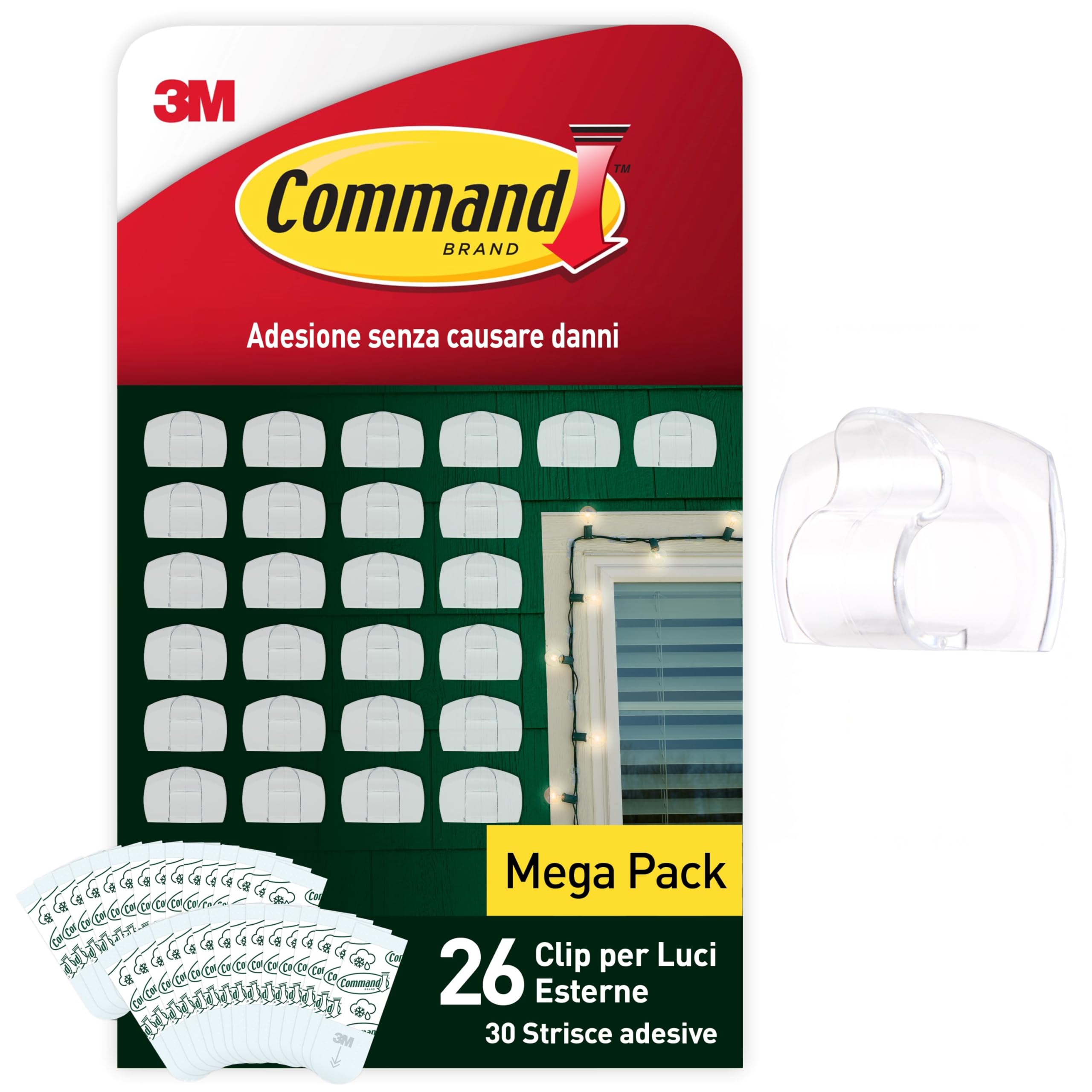 Command clip luci da esterno trasparenti 26 ganci + 30 strisce