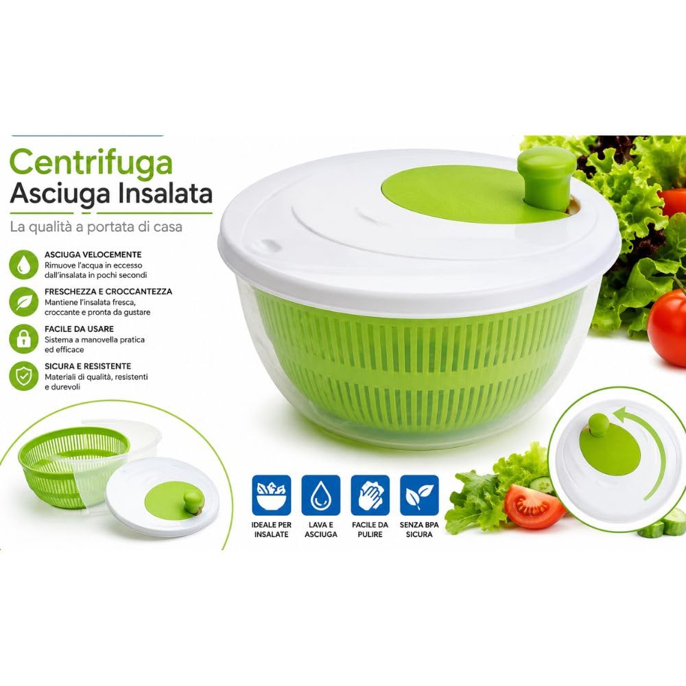 Cecaro Group Centrifuga Insalata 24 cm Plastica con Manopola