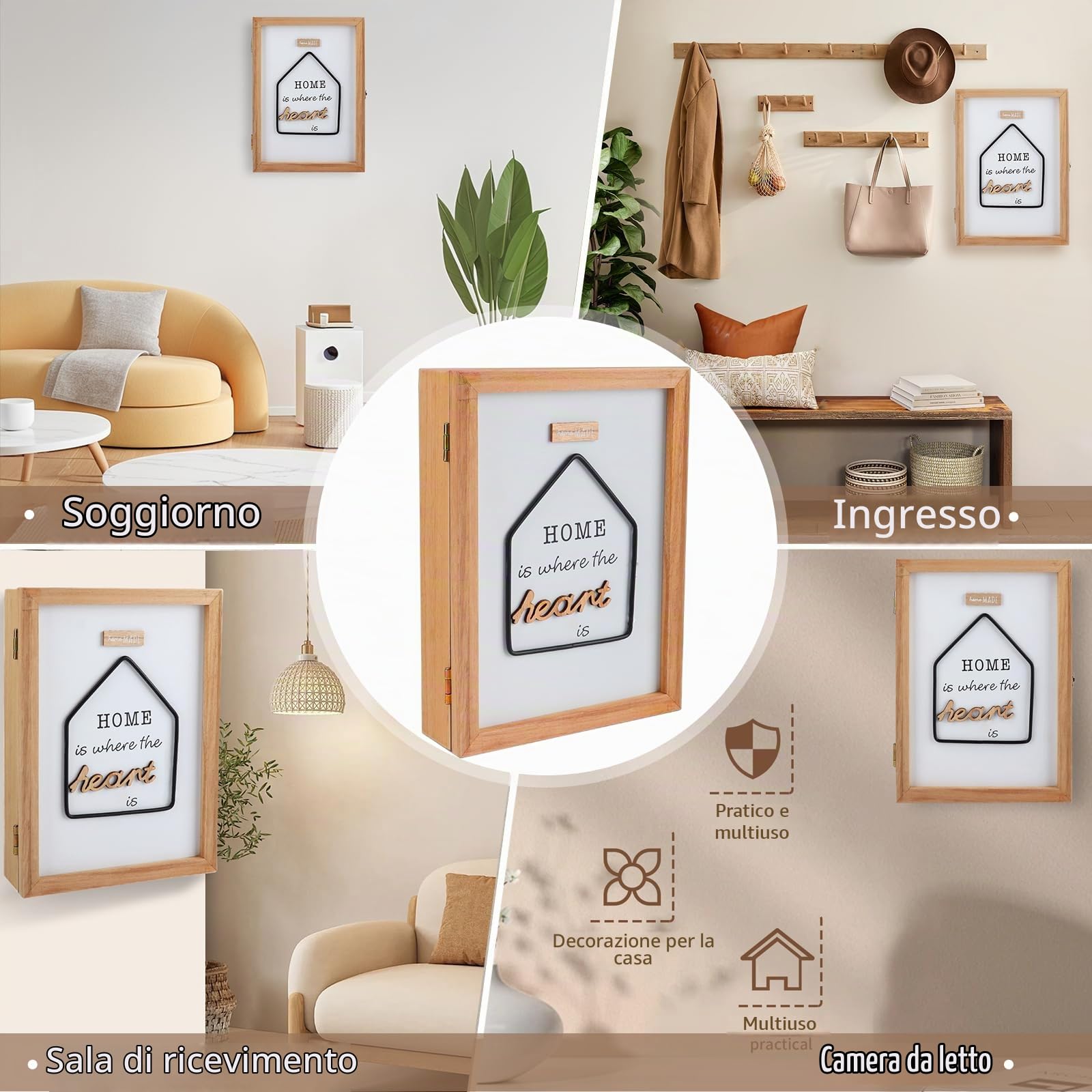 Gachiwar Portachiavi Parete Legno Bianco 27 cm 6 Ganci