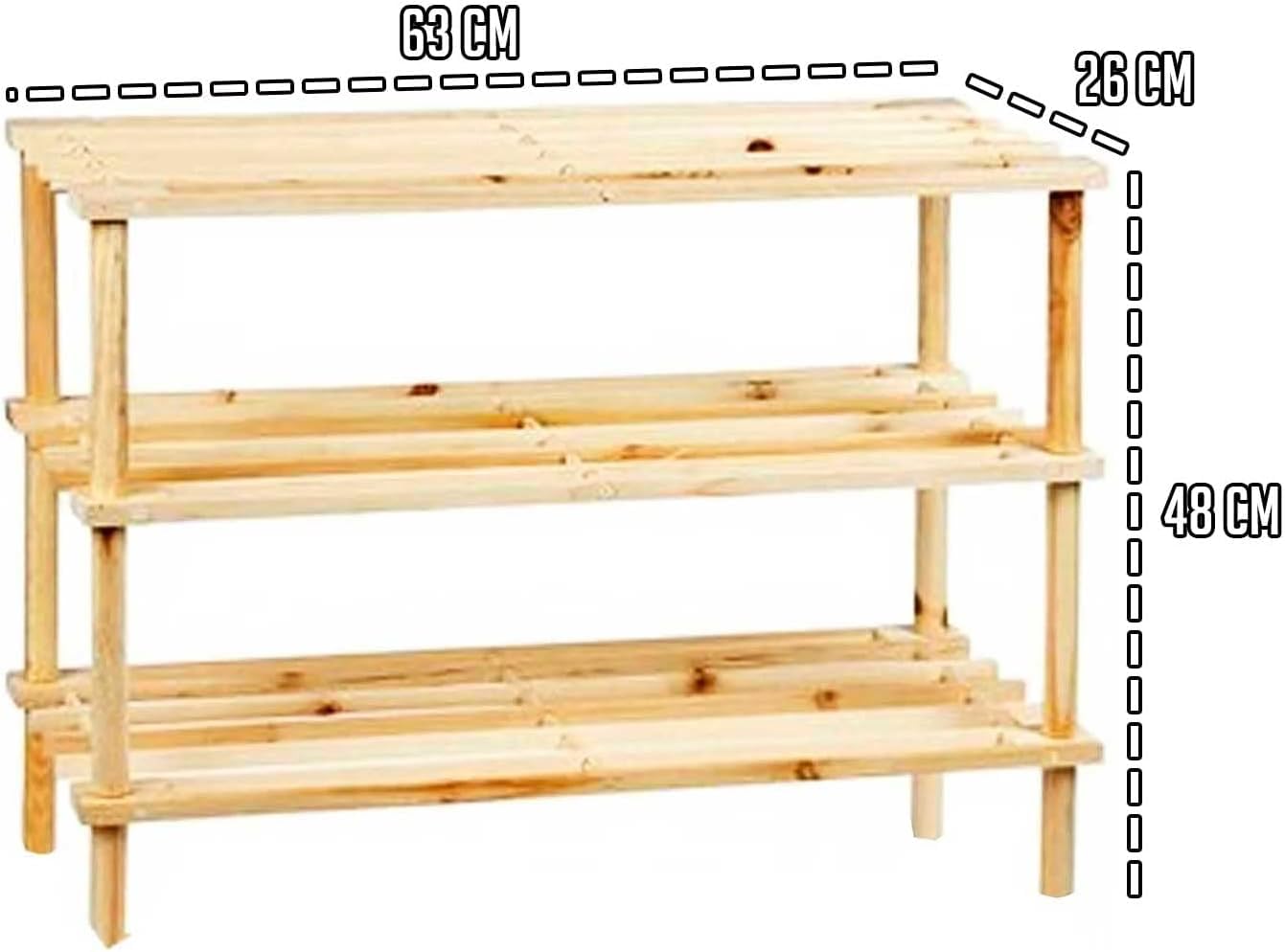 Cecaro Group scarpiera legno 3 ripiani 63x48x26 cm naturale