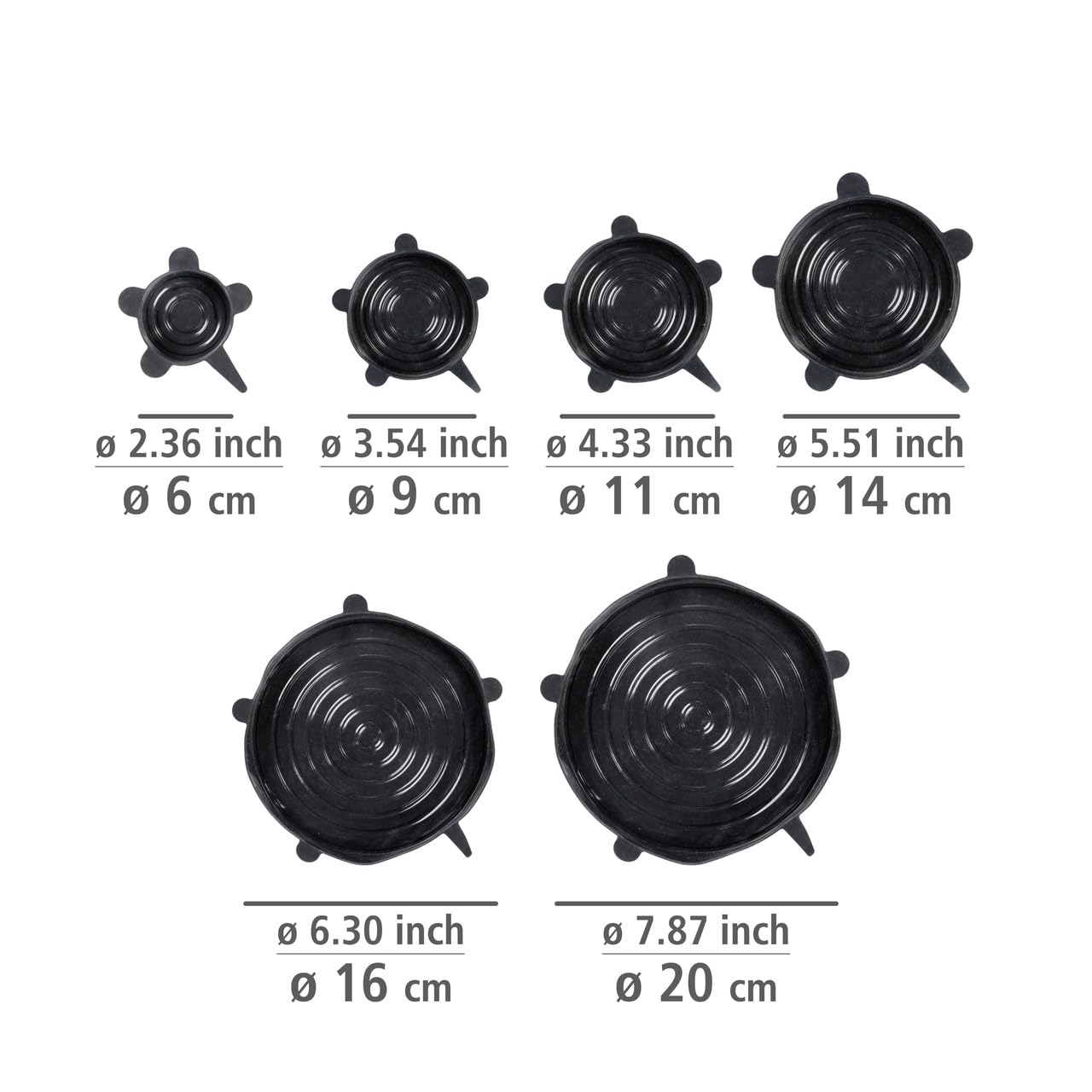 Wenko Loui coperchi silicone 6 pezzi neri ermetici
