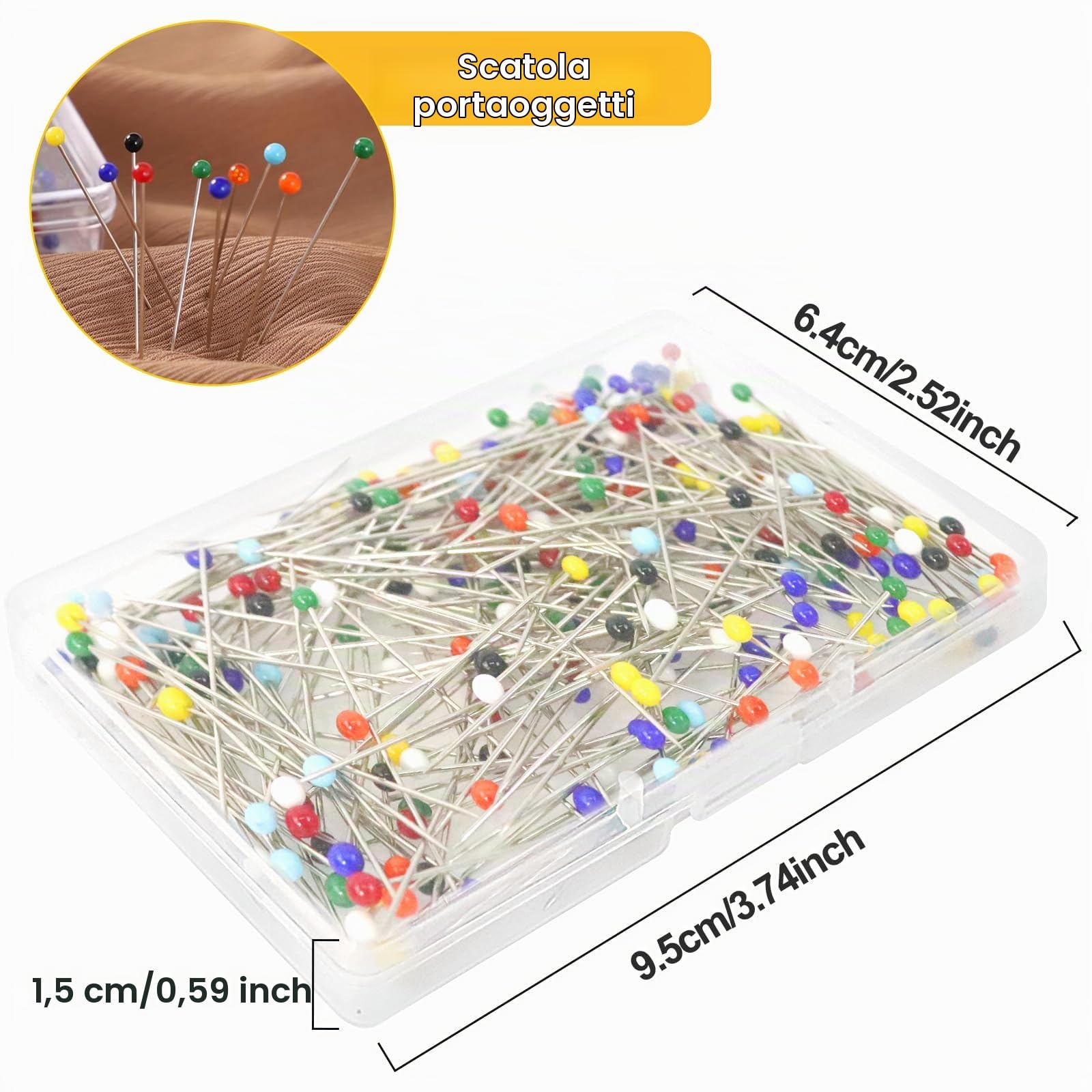 Quelcc spilli sarta 38 mm multicolore 250 pezzi testa vetro