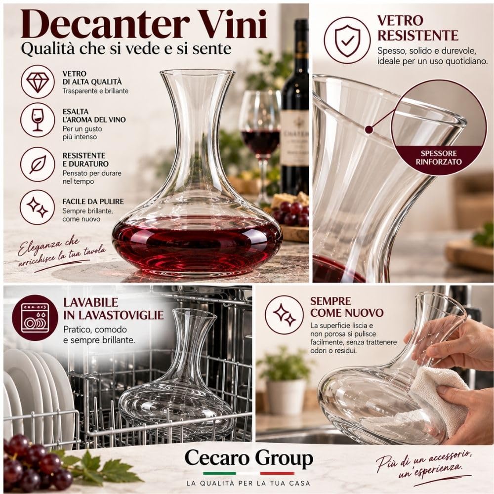 Cecaro Group Decanter Vino 1,5 L in vetro con collo slanciato