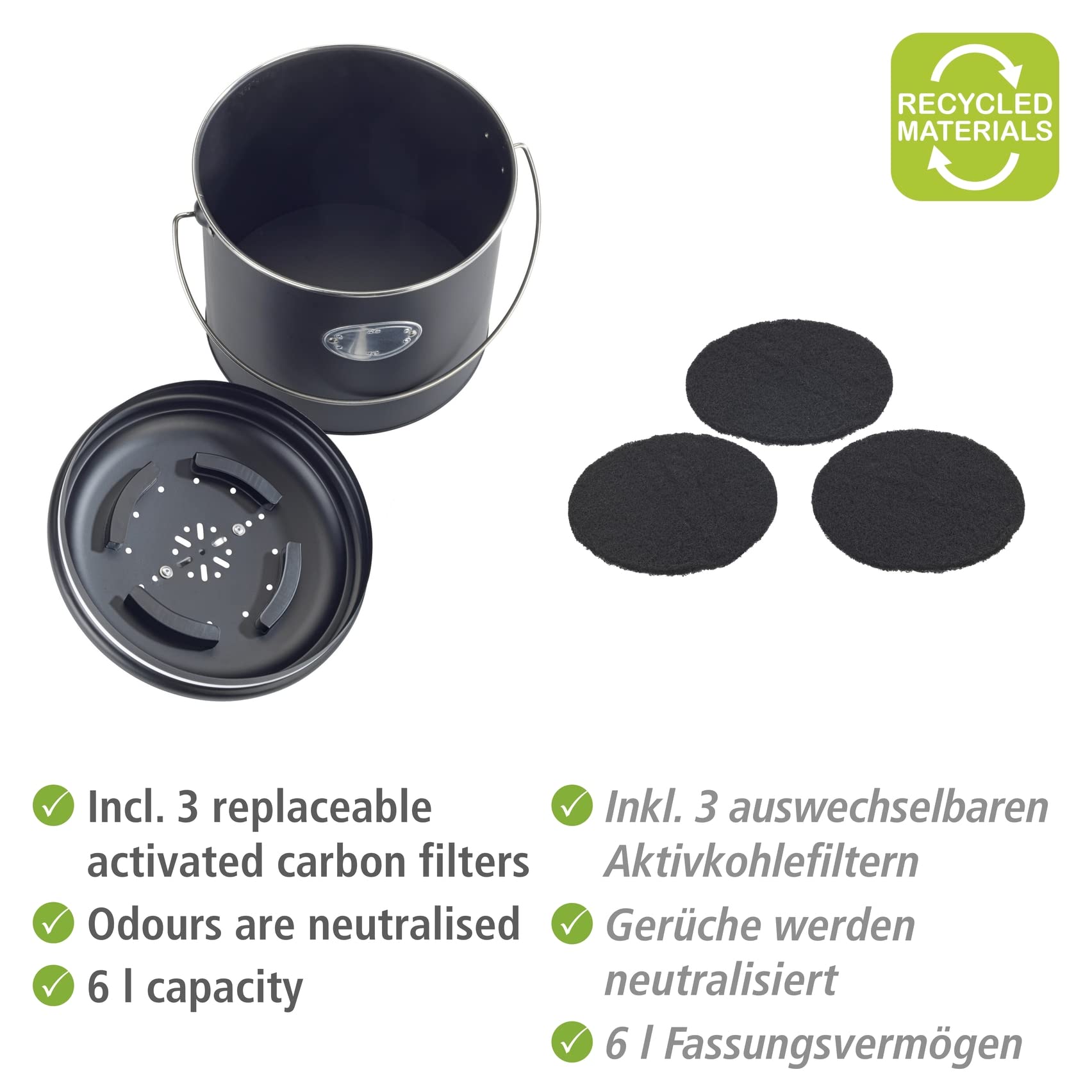Wenko Nero secchio compost 6 L antiodore nero