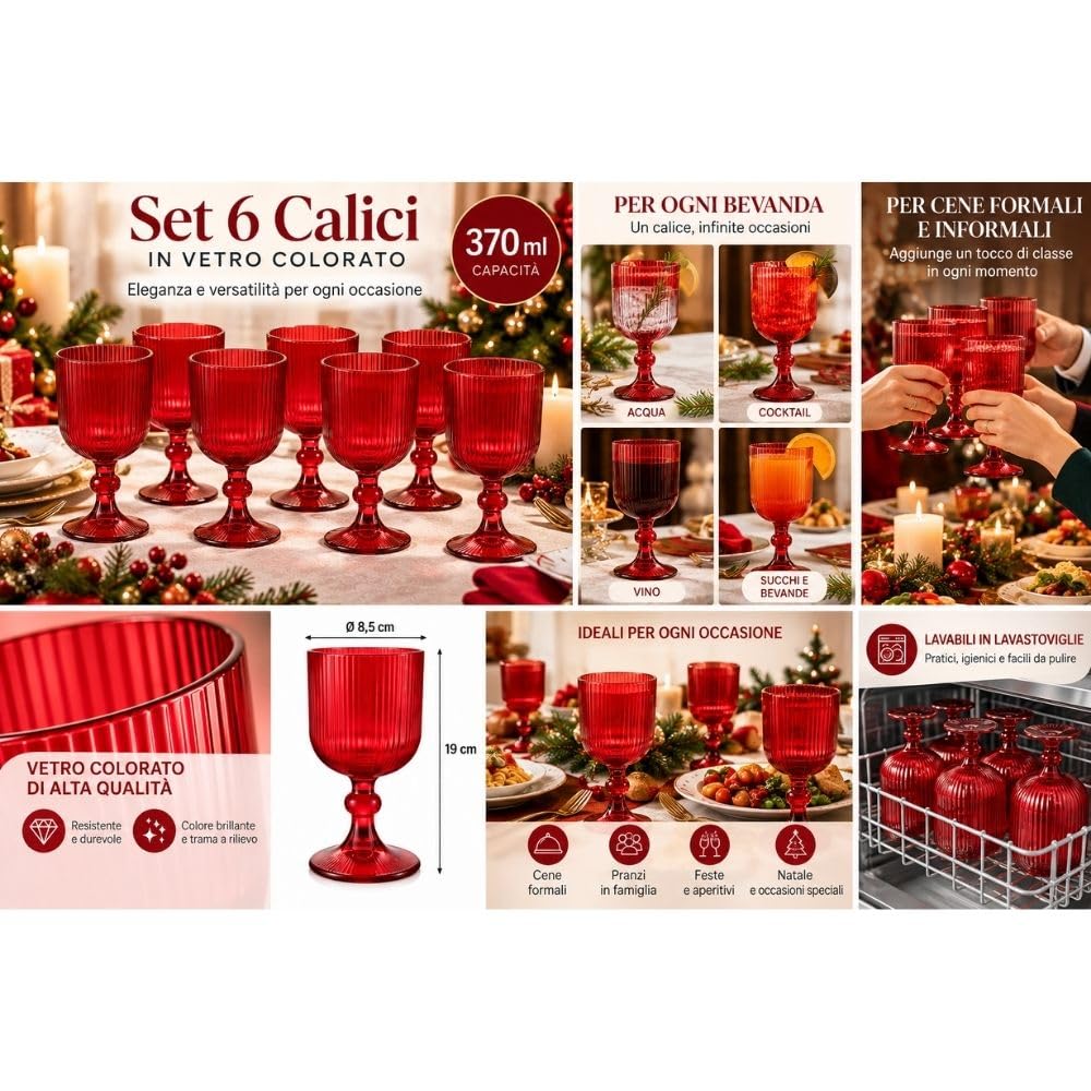 Cecaro Group Rossi Rigati Servizio Bicchieri Vetro Set 18 Pezzi