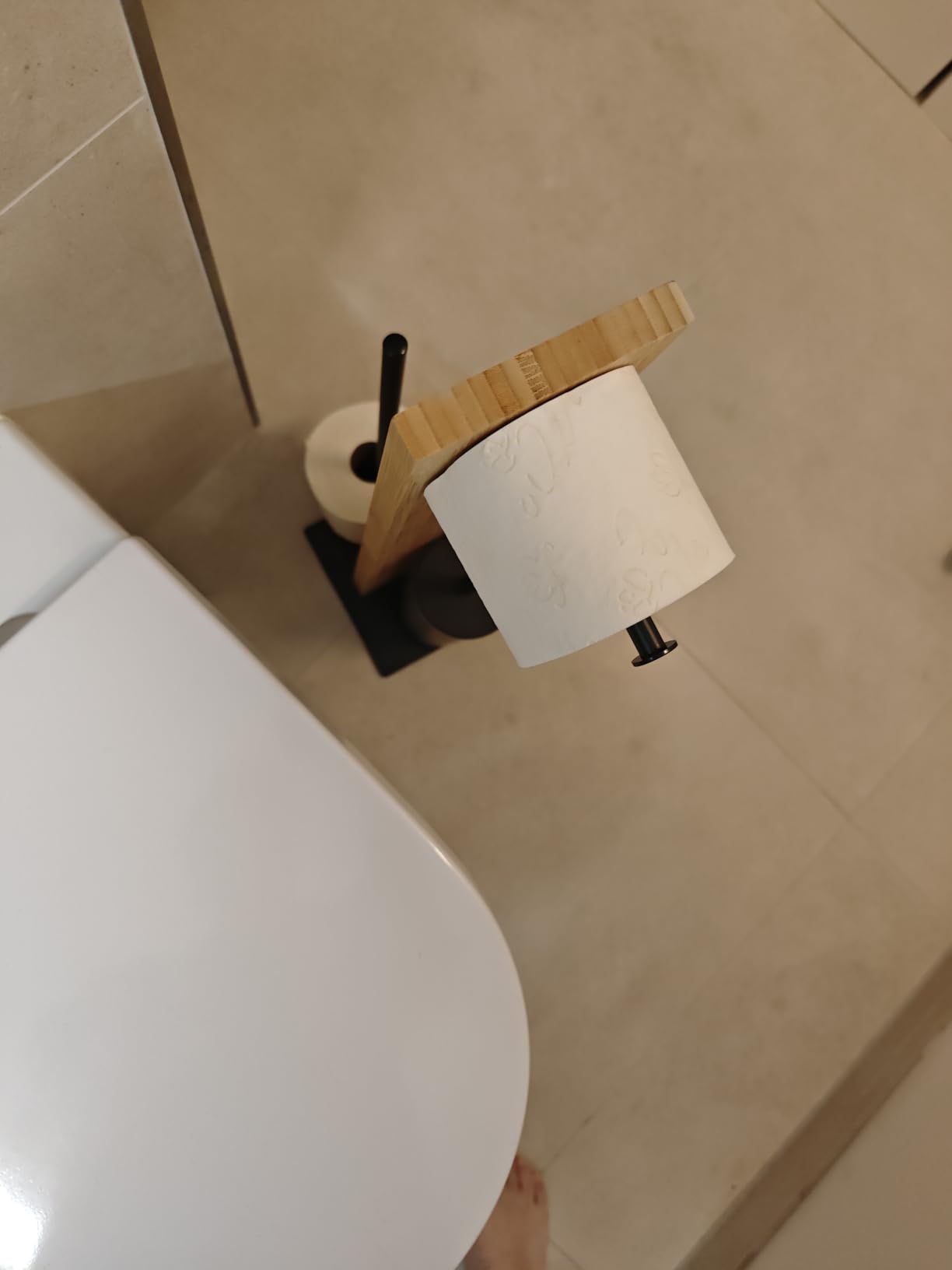 Wenko Lesina set bagno porta carta e scopino bambù nero