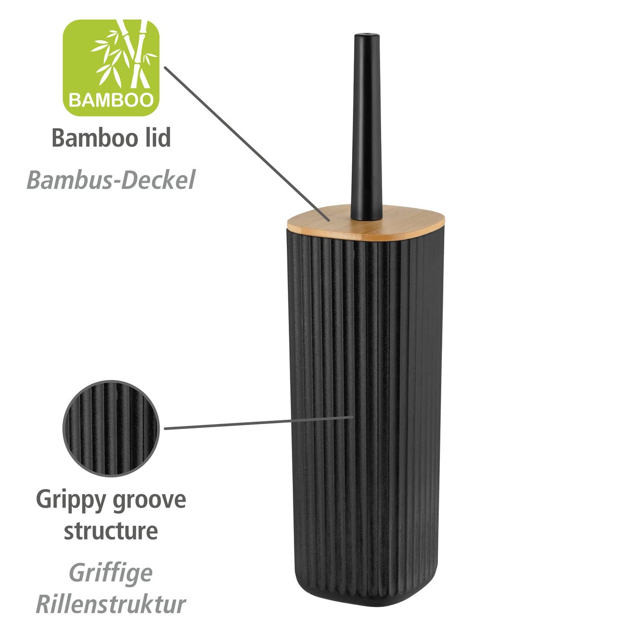 Wenko Rotello scopino WC nero naturale con portascopino
