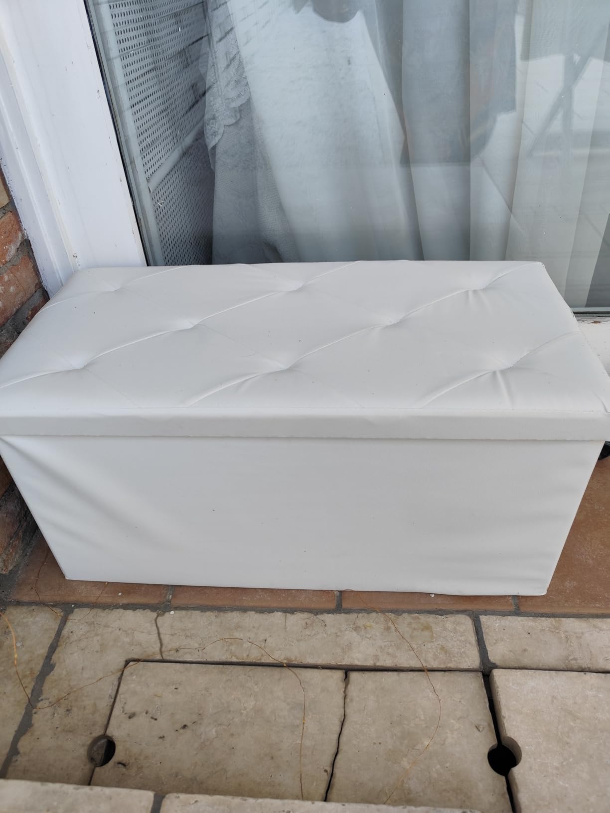 Vanity Pouf Contenitore Trapuntato 76x38 Beige Ecopelle