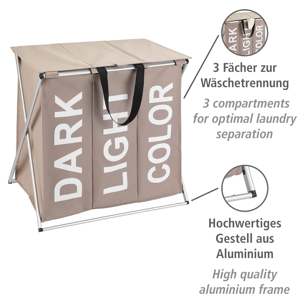 Wenko Trio Top cesto portabiancheria 118 L taupe