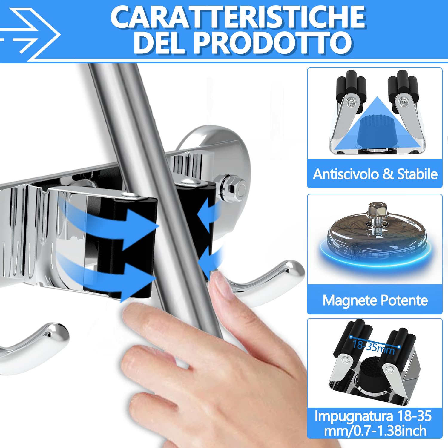3-H Magnetico 36cm portascope muro 2 pezzi inox 20kg